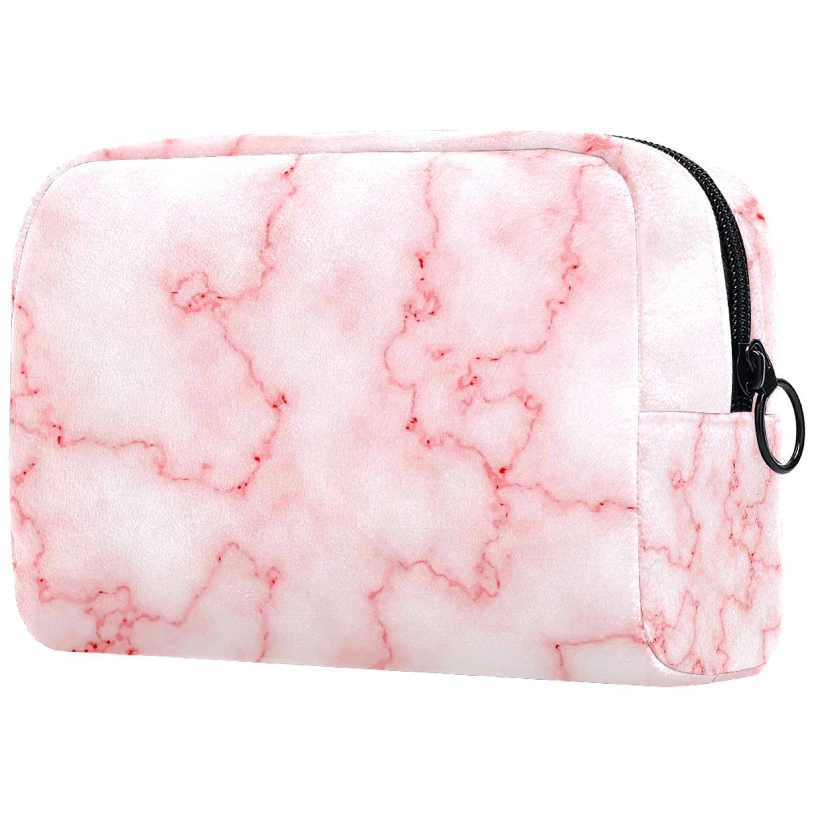 Pink Marble Cosmetic Bag for Women - Large Travel Makeup Case with Zipper | Perfect for Toiletries & Travel Organizer