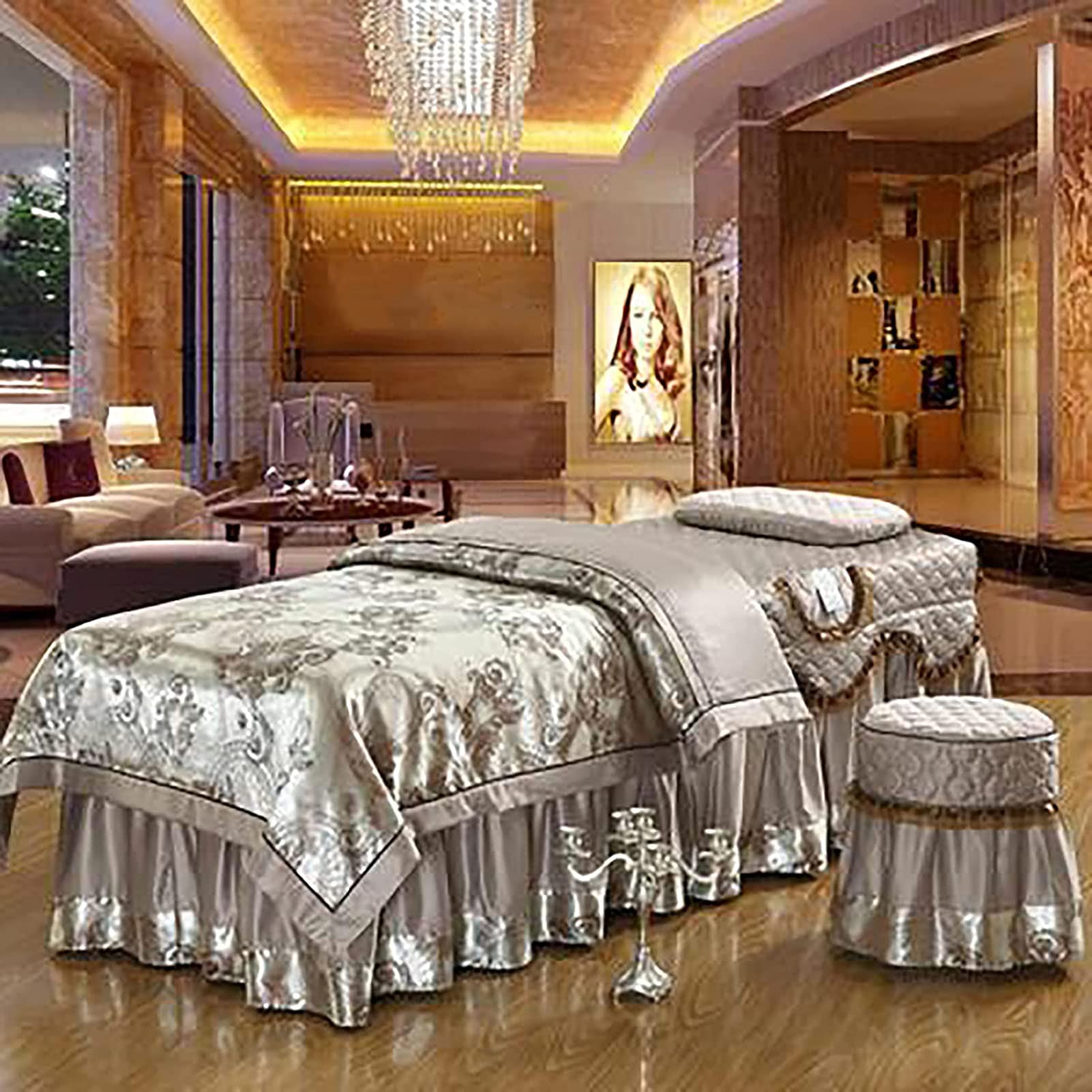 Premium Massage Table Sheet Set - Solid Color Beauty Salon Bedding with Skirt Cover for SPA, Facial & Massage Therapy - Waterproof & Durable for Professional Use