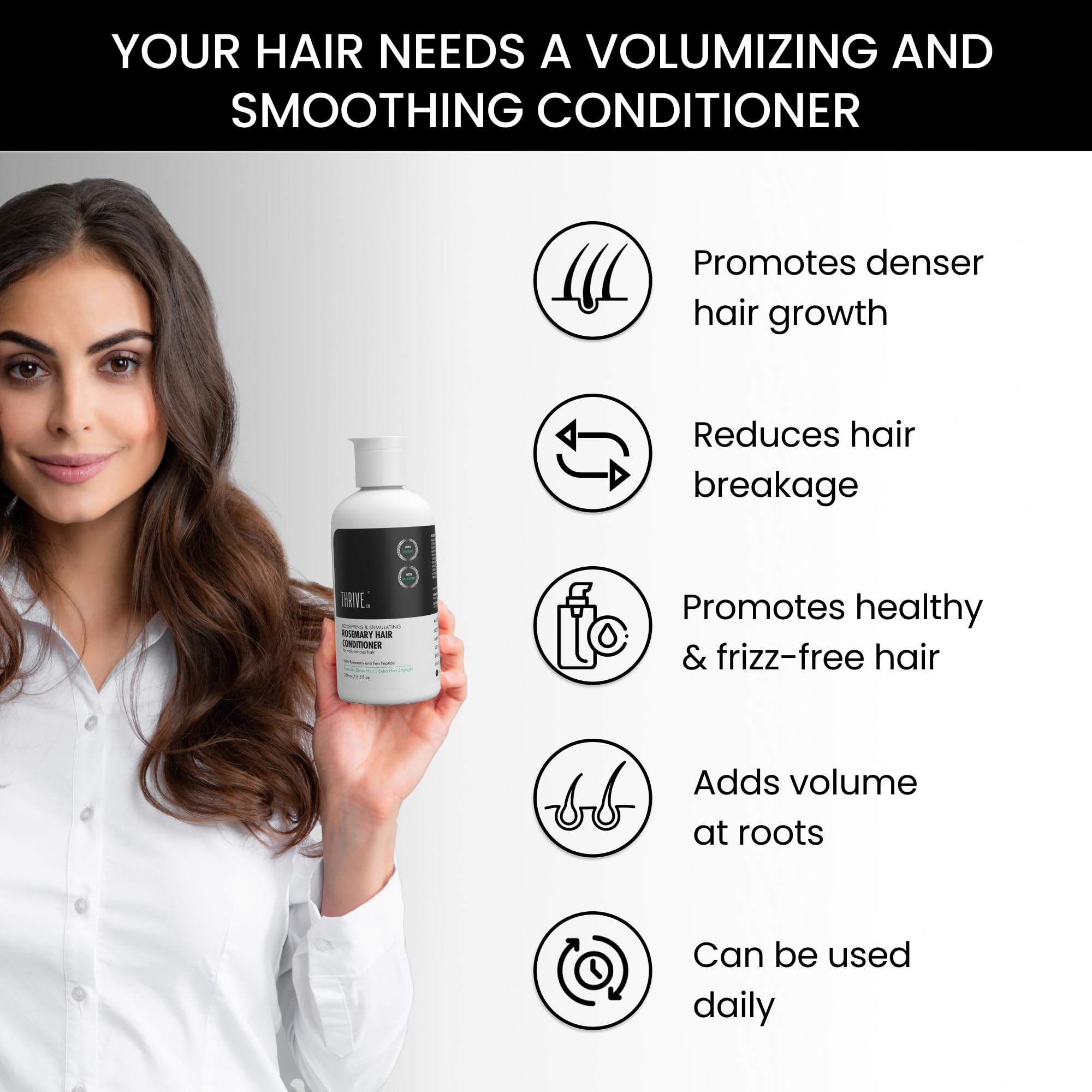 ThriveCo Rosemary Hair Conditioner for Voluminous Hair Growth | Pea Peptide & Caffeine Infused Treatment | Sulfate & Paraben Free | Strengthens & Densifies Hair | 250ml Bottle for Men & Women | Perfect for Daily Use & Hair Regrowth Routines