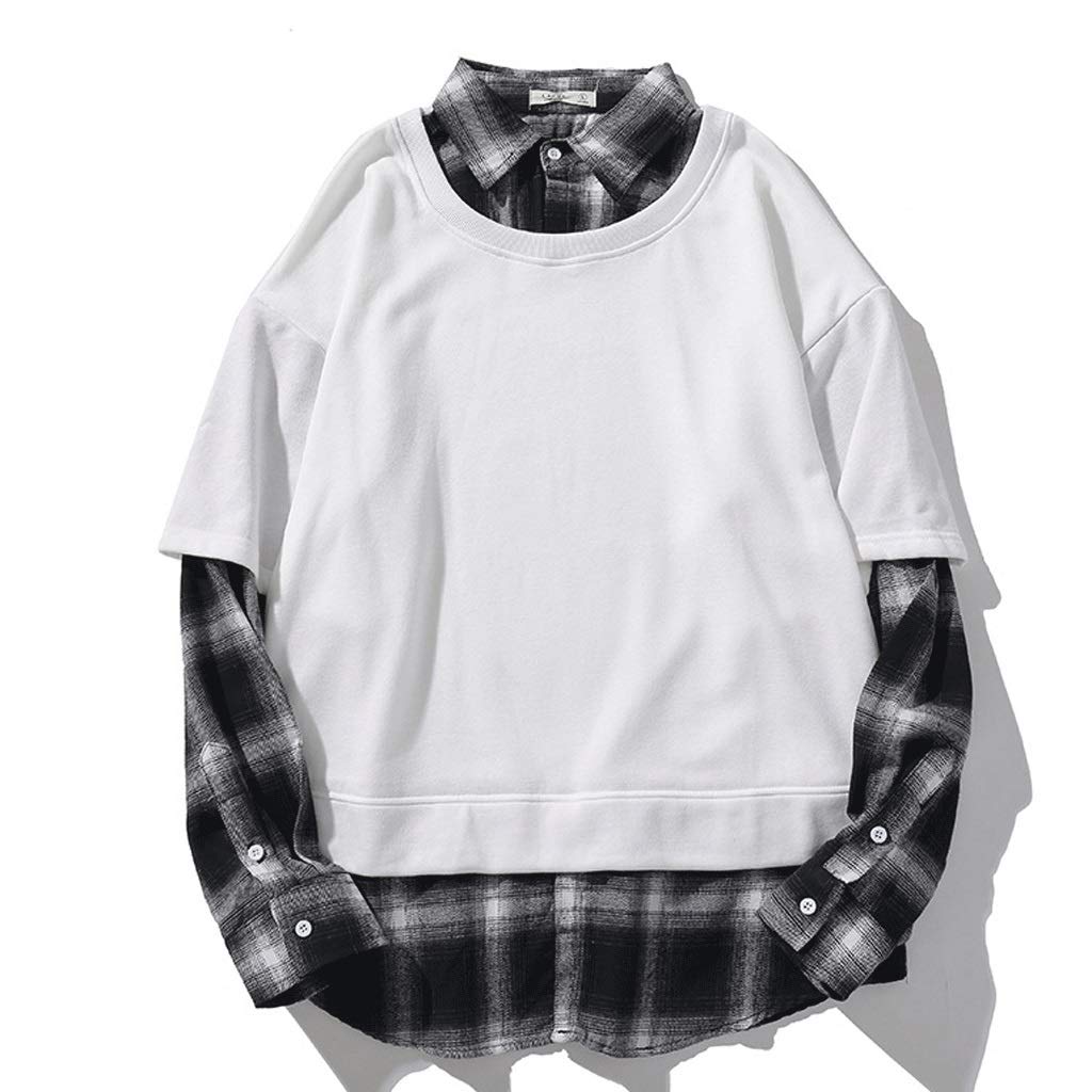 Men's Casual Long Sleeve O-Neck T-Shirt Set - 2 Piece Autumn/Spring Fashion Top (White, XXX-Large) - Perfect for Everyday Wear, Office & Weekend Outings