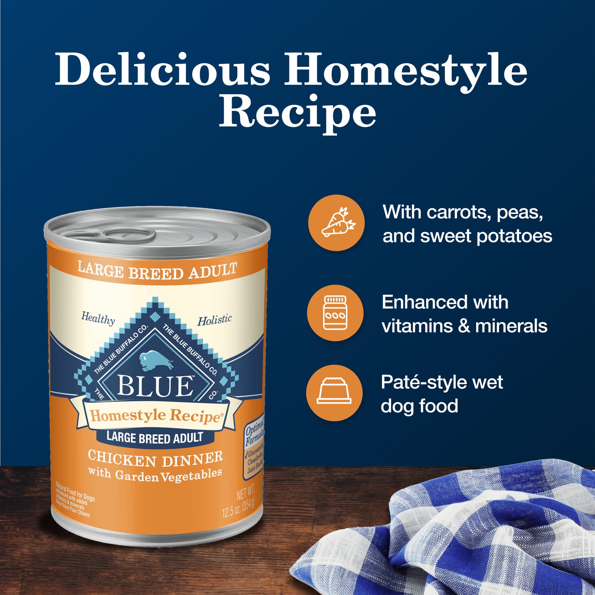 Blue Buffalo Homestyle Recipe Large Breed Adult Wet Dog Food - Natural Chicken & Garden Vegetables - 12.5oz Cans (Pack of 12) | High Protein Meal for Active Dogs, Perfect for Daily Feeding & Training Rewards
