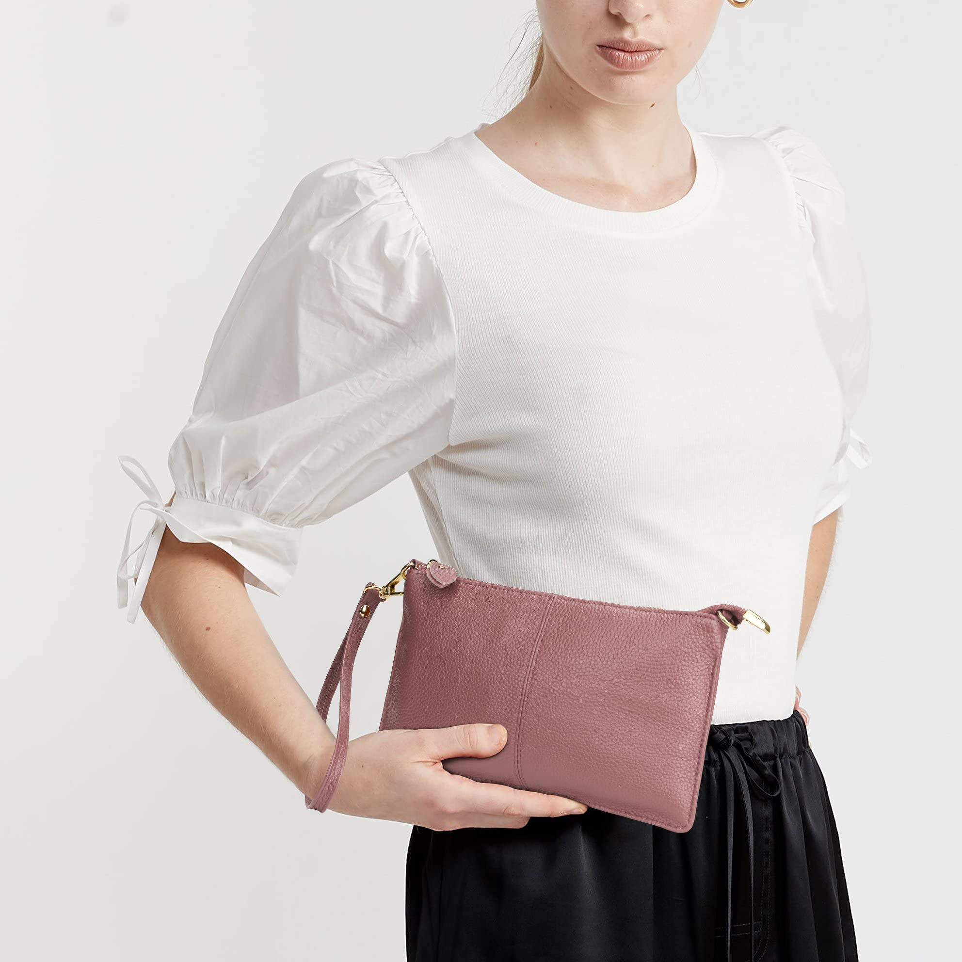 Uromee Women's Genuine Leather Wristlet Wallet Clutch Purse - Crossbody Bag with Detachable Shoulder Strap for Everyday Use, Travel & Special Occasions