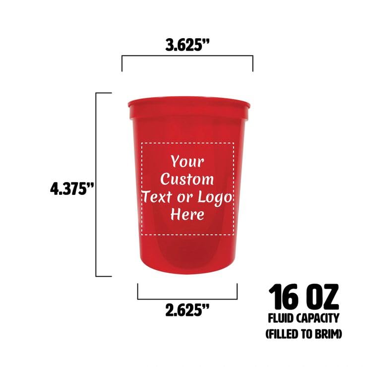 Custom Personalized 16 oz Plastic Stadium Cups with Logo or Message - Disposable or Reusable Party Cups (Set of 10, Red) - Perfect for Weddings, Tailgating & Corporate Events