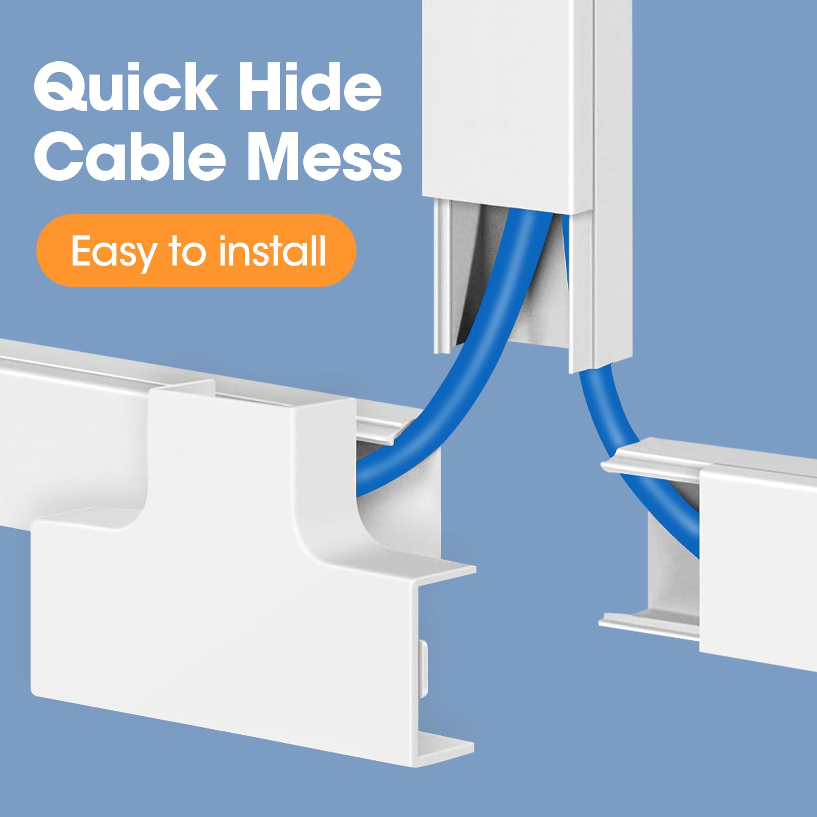 116in Cord Hider Kit - Paintable Cable Raceway for Wall Mount TV, Wire Covers for Cords (0.96in x 0.57in, White) - Hide Unsightly Wires & Organize Home Theater, Office, or Living Room Setup