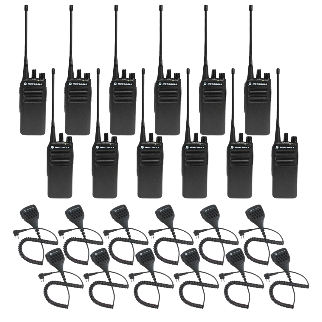 Motorola CP100d Non-Display Two-Way Radios - 12 Pack Bundle with Speaker Microphones for Business, Security & Outdoor Communication