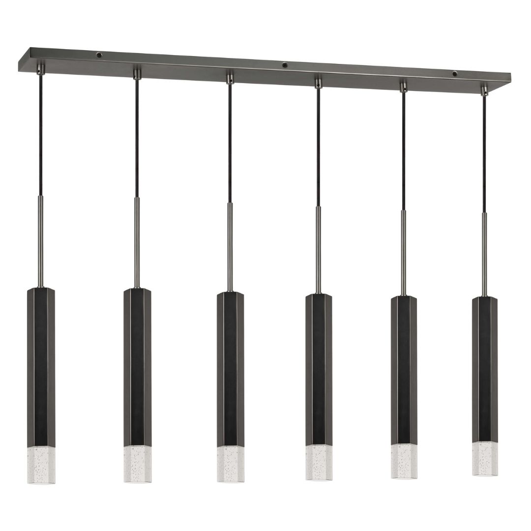 Cal Lighting Troy 6-Light Dimmable LED Hexagon Pendant with Glass Diffuser - Modern Aluminum Cast Chandelier for Dining Room, Kitchen Island & Living Room Lighting