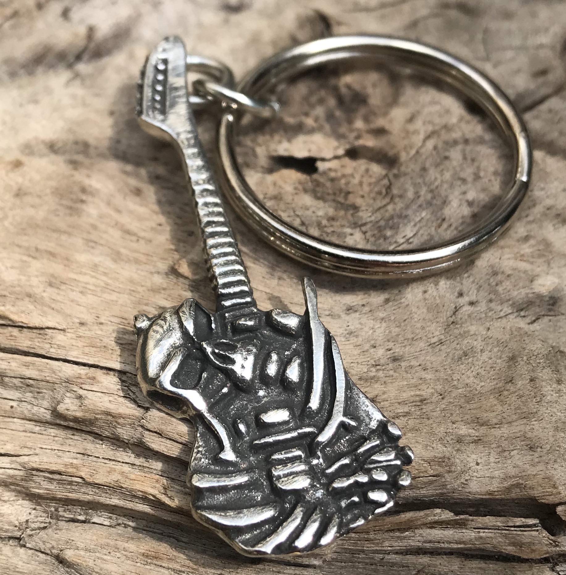 Trilogy Jewelry Pewter Electric Guitar Pendant with Skull Keychain - Unique Gothic Jewelry for Musicians & Rock Fans - Perfect for Concerts, Gifts & Everyday Wear