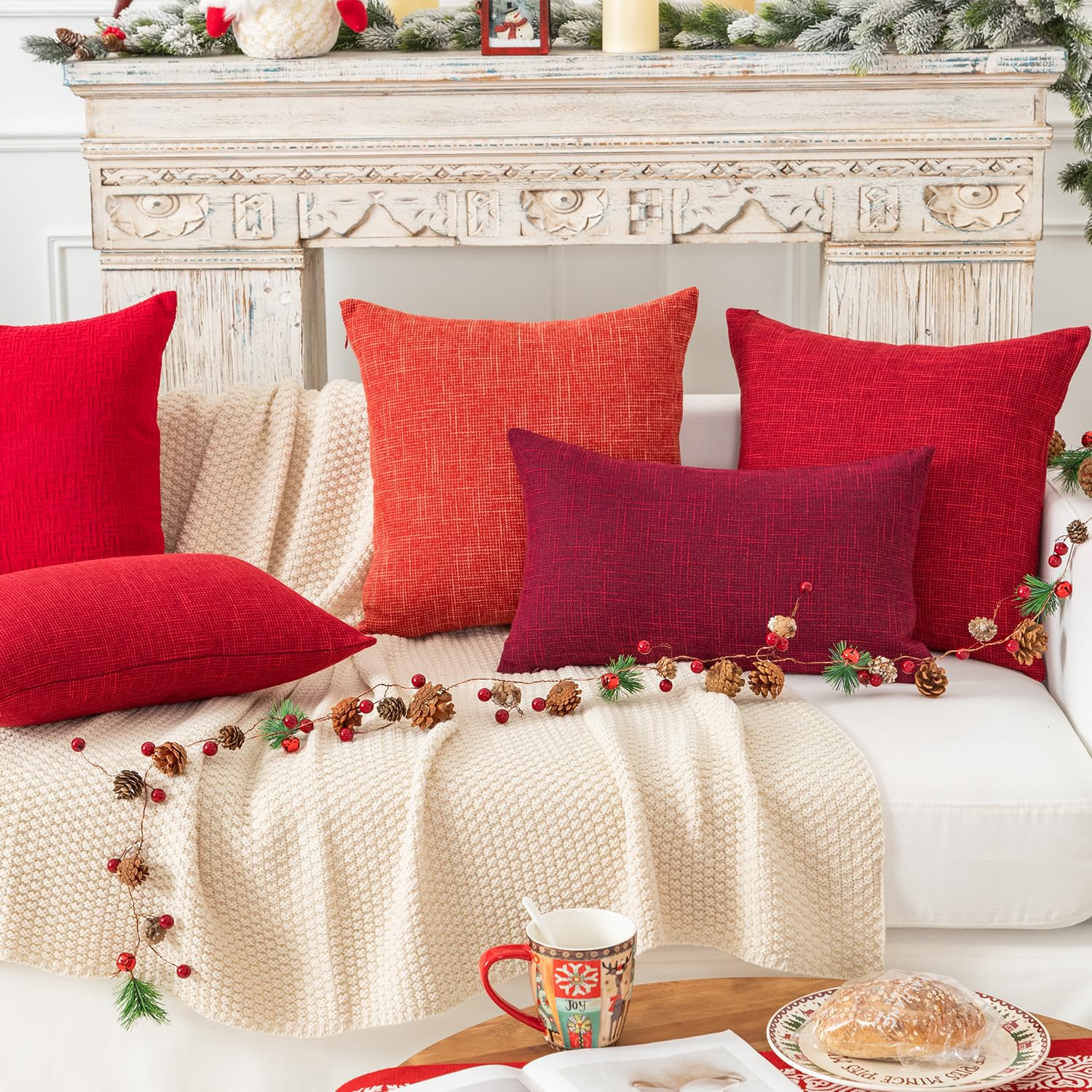 Kevin Textile Set of 2 Fall Pillow Covers - 20x20 Inch Decorative Linen Square Throw Pillow Cases for Sofa, Couch & Home Decor (Burnt Brick) - Perfect for Autumn Living Room, Bedroom & Seasonal Home Styling