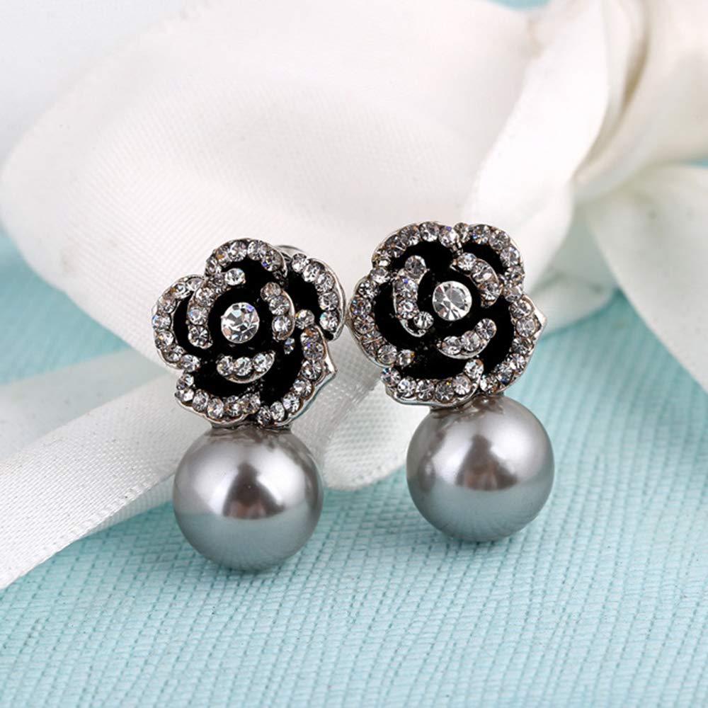 Elegant Women's Faux Pearl & Rhinestone Rose Stud Earrings – Perfect for Weddings, Parties & Everyday Wear