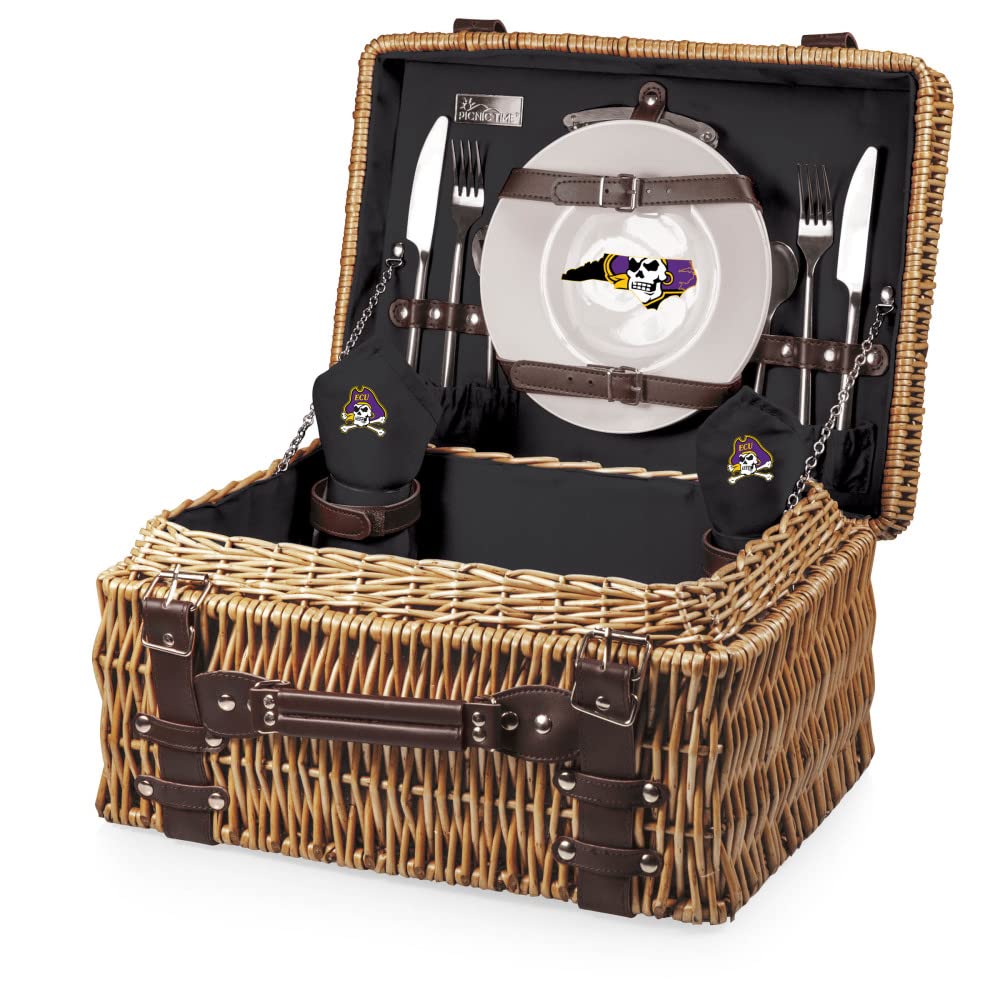East Carolina Pirates NCAA Picnic Basket Set for 2 - Insulated Cooler with Plates, Utensils & Blanket - Perfect for Tailgating, Beach Trips & Outdoor Adventures