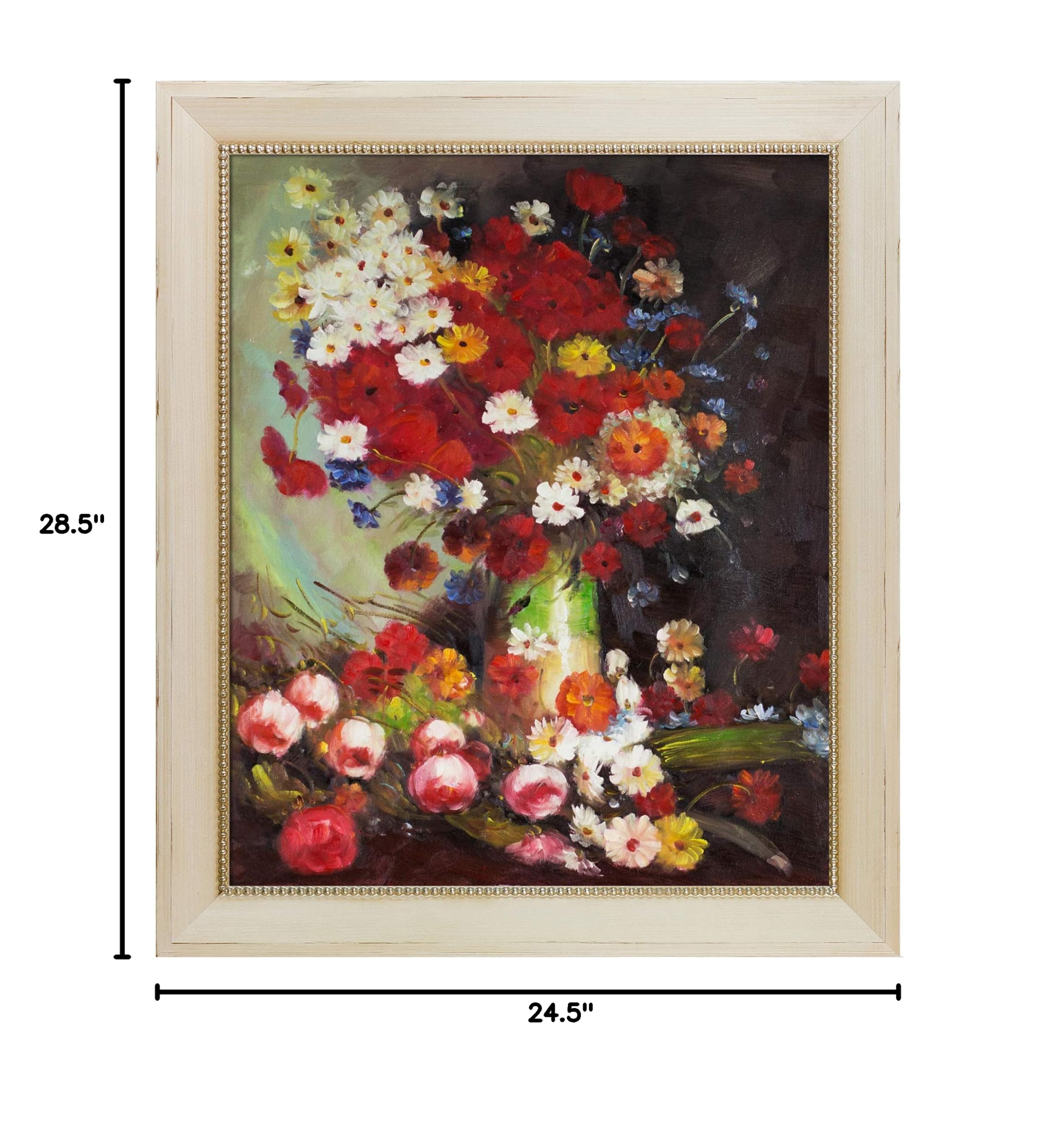 Hand Painted Oil Reproduction Vase with Poppies, Cornflowers, Peonies & Chrysanthemums - Constantine Framed Floral Art - 28.5x24.5 Inch Wall Decor for Living Room, Bedroom & Office
