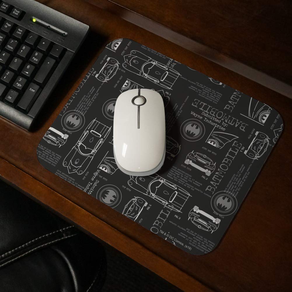 Batman Batmobile Blueprint Pattern Low Profile Thin Rubber Mouse Pad - Non-Slip Gaming & Office Desk Mat for PC, Laptop, Computer Workstation - Perfect for Gamers, Designers & Batman Fans