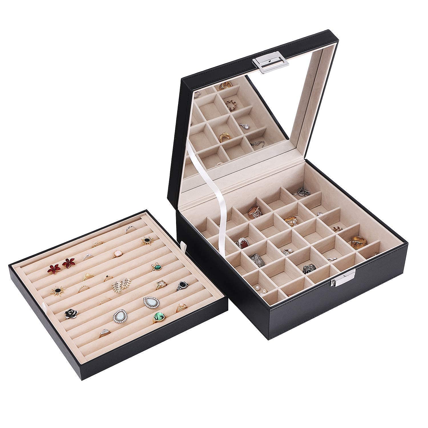 BEWISHOME Jewelry Box Organizer with 4 Watch Case, Removable Tray, Ring & Earring Holder - Perfect for Travel, Gift Giving & Jewelry Storage Organization