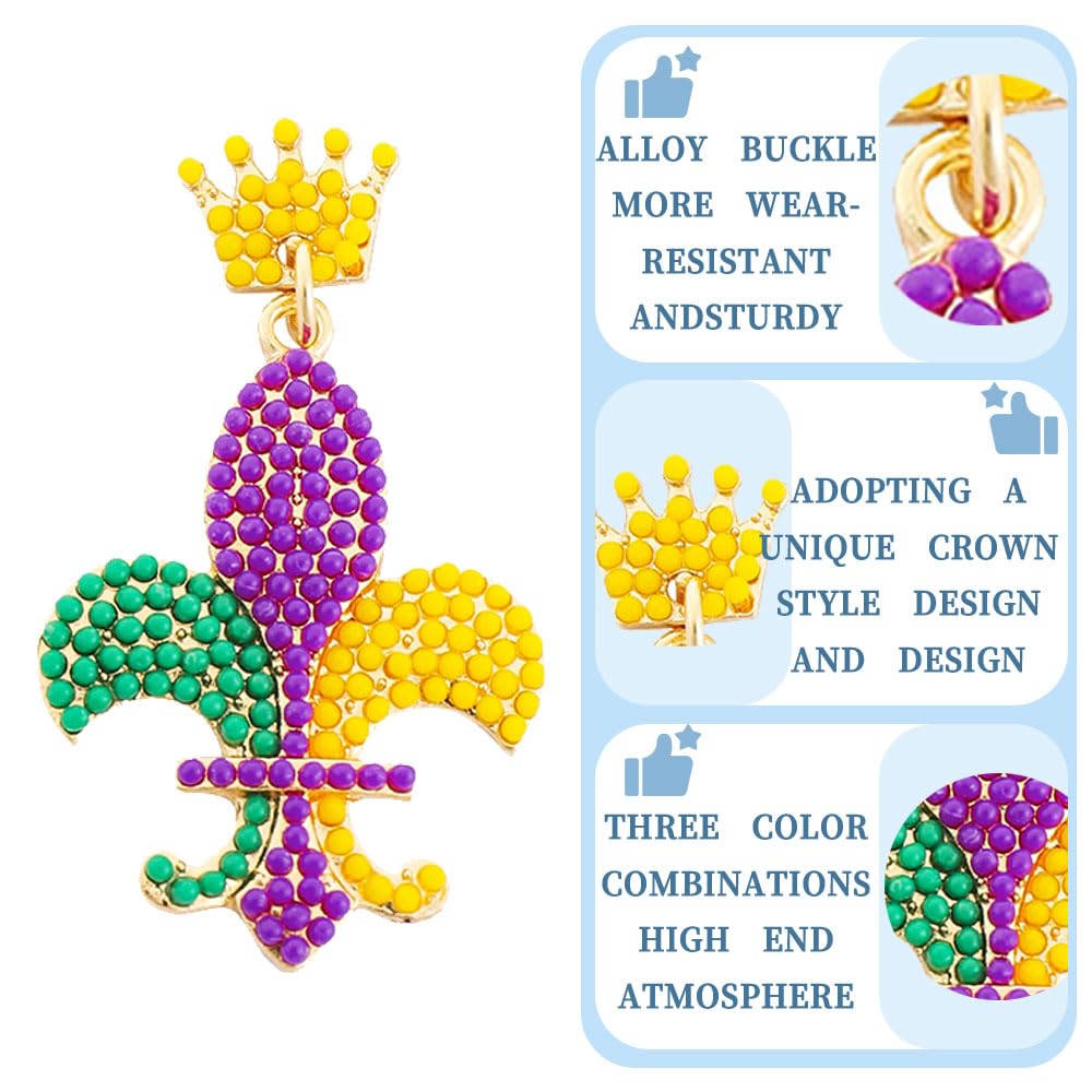 Sparkly Mardi Gras Dangle Earrings for Women - Glitter Beaded Carnival Jewelry Accessories | Perfect for Mardi Gras Parties, Costume Events & Festive Celebrations