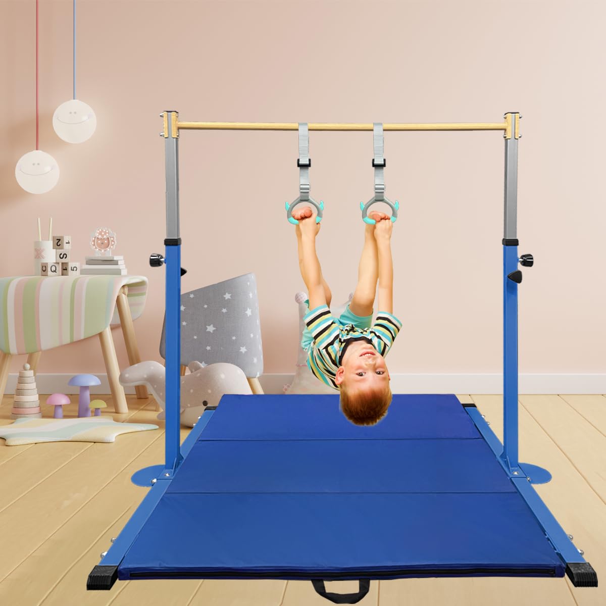 GLANT Adjustable Gymnastics Kip Bar for Kids & Teens - 3' to 5' Height Range, 300lbs Weight Capacity - Home Gym Equipment for Indoor Training (Levels 1-4) - Perfect for Backyard, Playroom & Gymnastics Practice