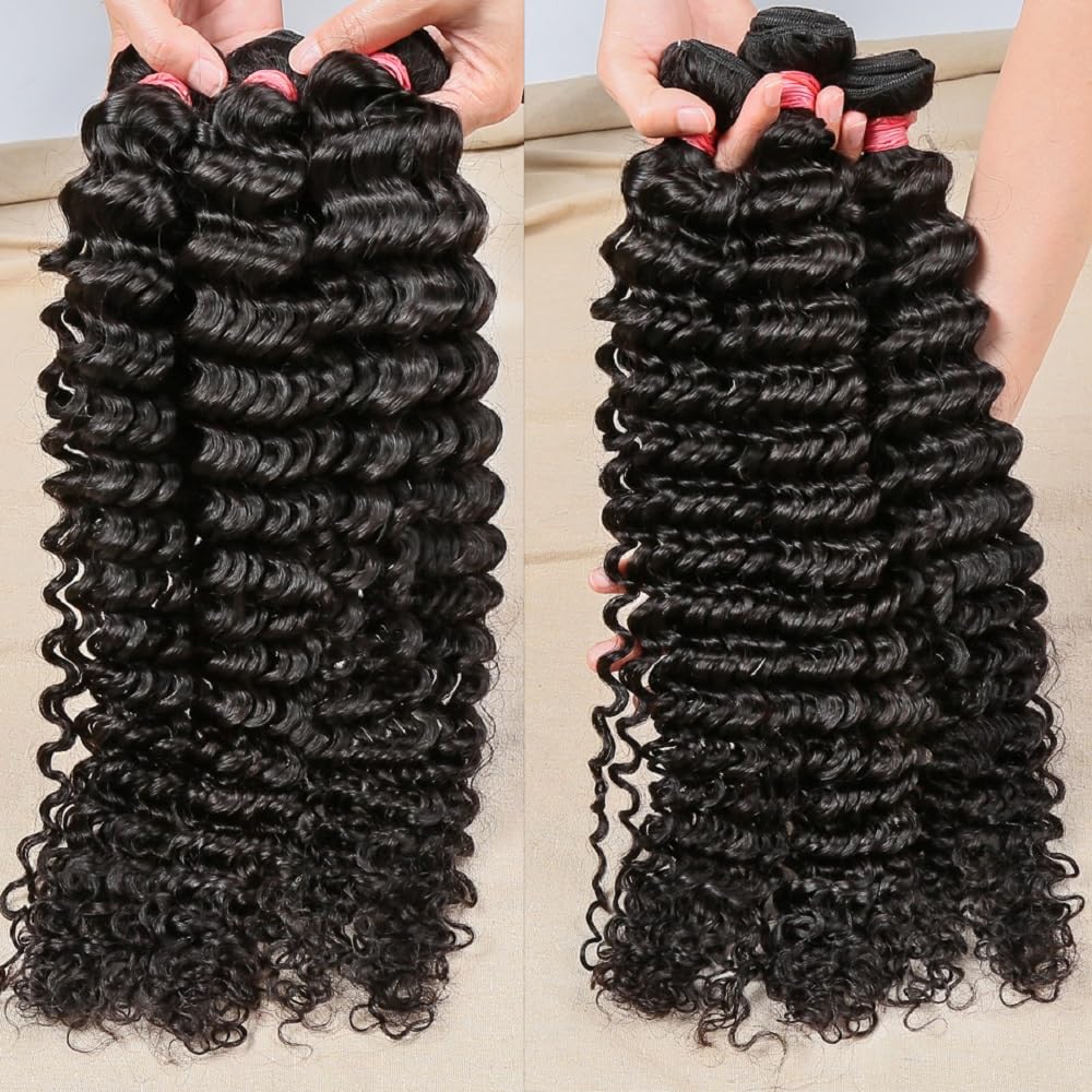 12A Brazilian Deep Wave Human Hair Bundles 22 24 26 Inch - 100% Unprocessed Virgin Remy Hair Weave for Black Women | Natural Wet & Wavy Curly Hair Extensions for Styling, Parties & Everyday Wear