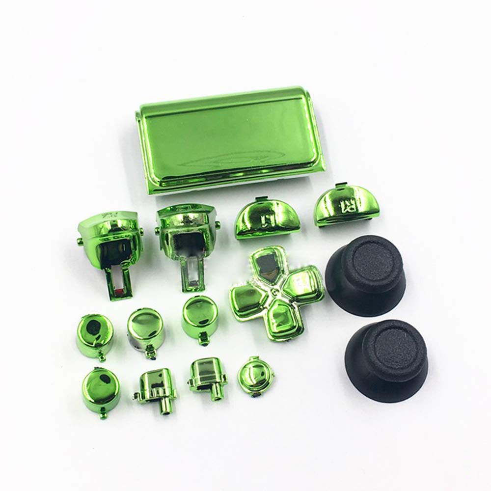 Replacement Chrome Plated L1 R1 L2 R2 Trigger Buttons for Sony PlayStation 4 PS4 Pro Slim JDS-040 Controller (Green) - Fix Sticky or Broken Buttons for Enhanced Gaming Performance