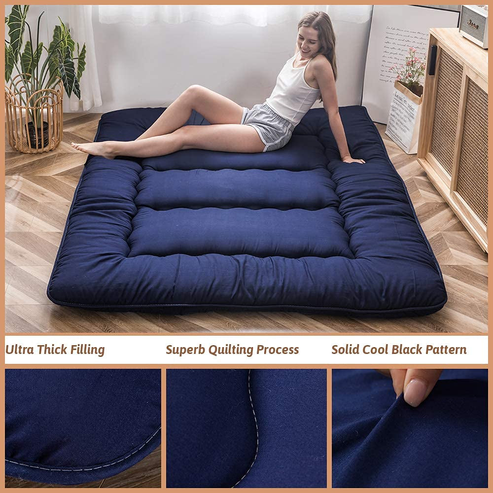 MAXYOYO Navy Blue Futon Mattress for Living Room - Comfortable & Space-Saving Sofa Bed Solution for Small Apartments, Guest Rooms & Dormitories