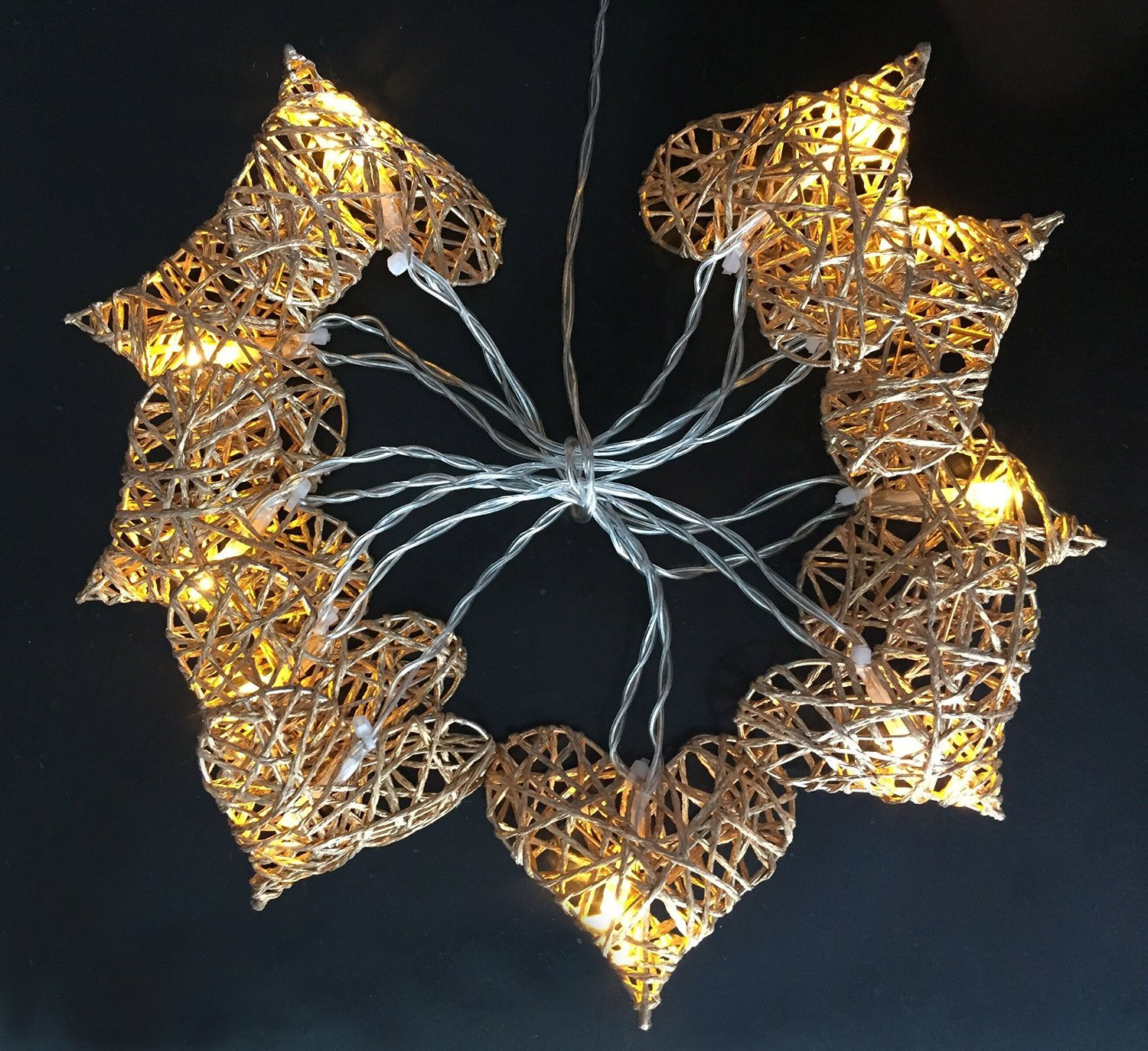 10 Pack Rattan Heart Fairy Lights with Warm White LEDs - 1.5m (5ft) Battery Operated String Lights for Bedroom, Wedding, Christmas Decor (Brown) - Romantic Indoor/Outdoor Decorative Lighting
