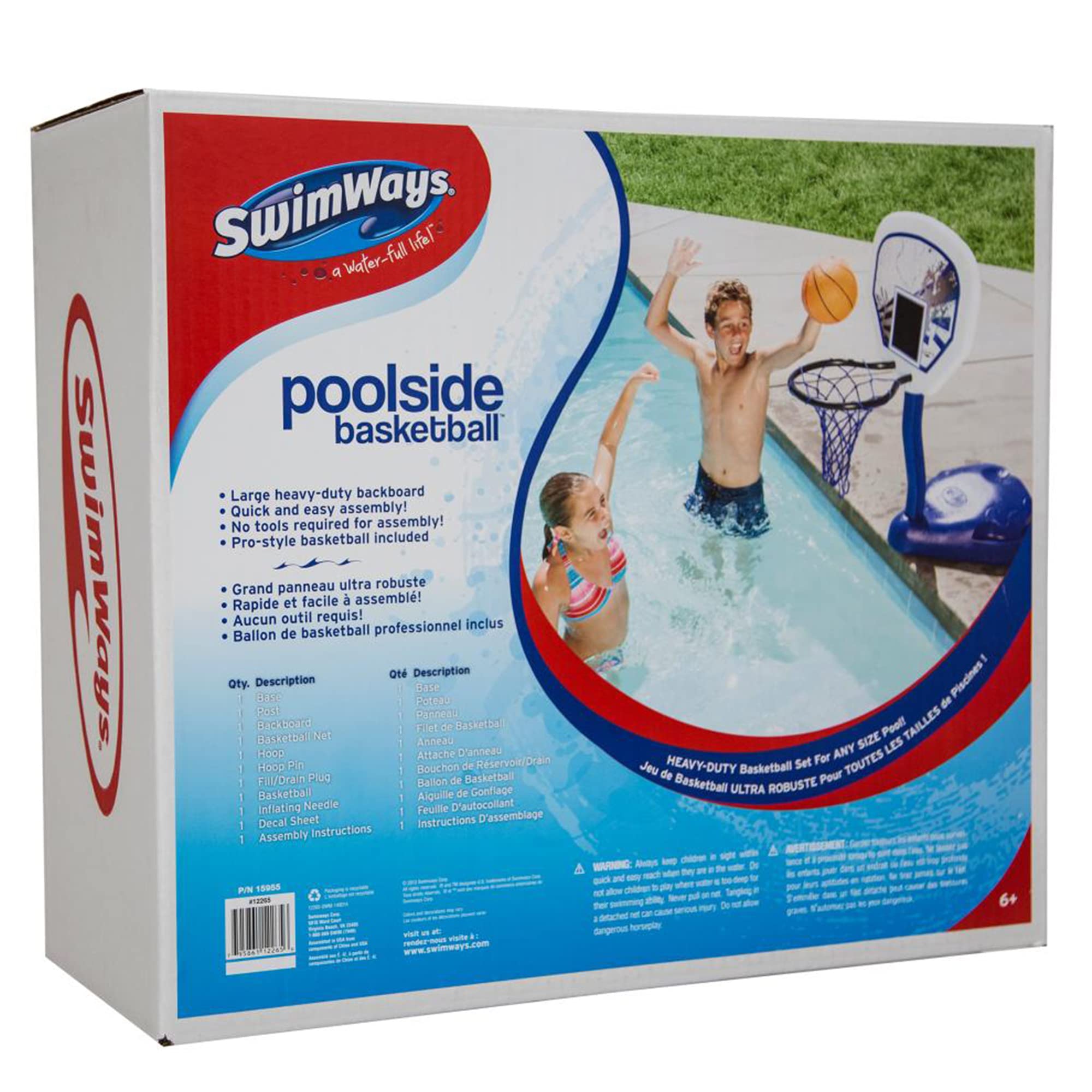 SwimWays Poolside Basketball Game Set - Portable Inflatable Water Hoop for Kids & Adults - Fun Outdoor Pool, Beach, Backyard Summer Games & Activities