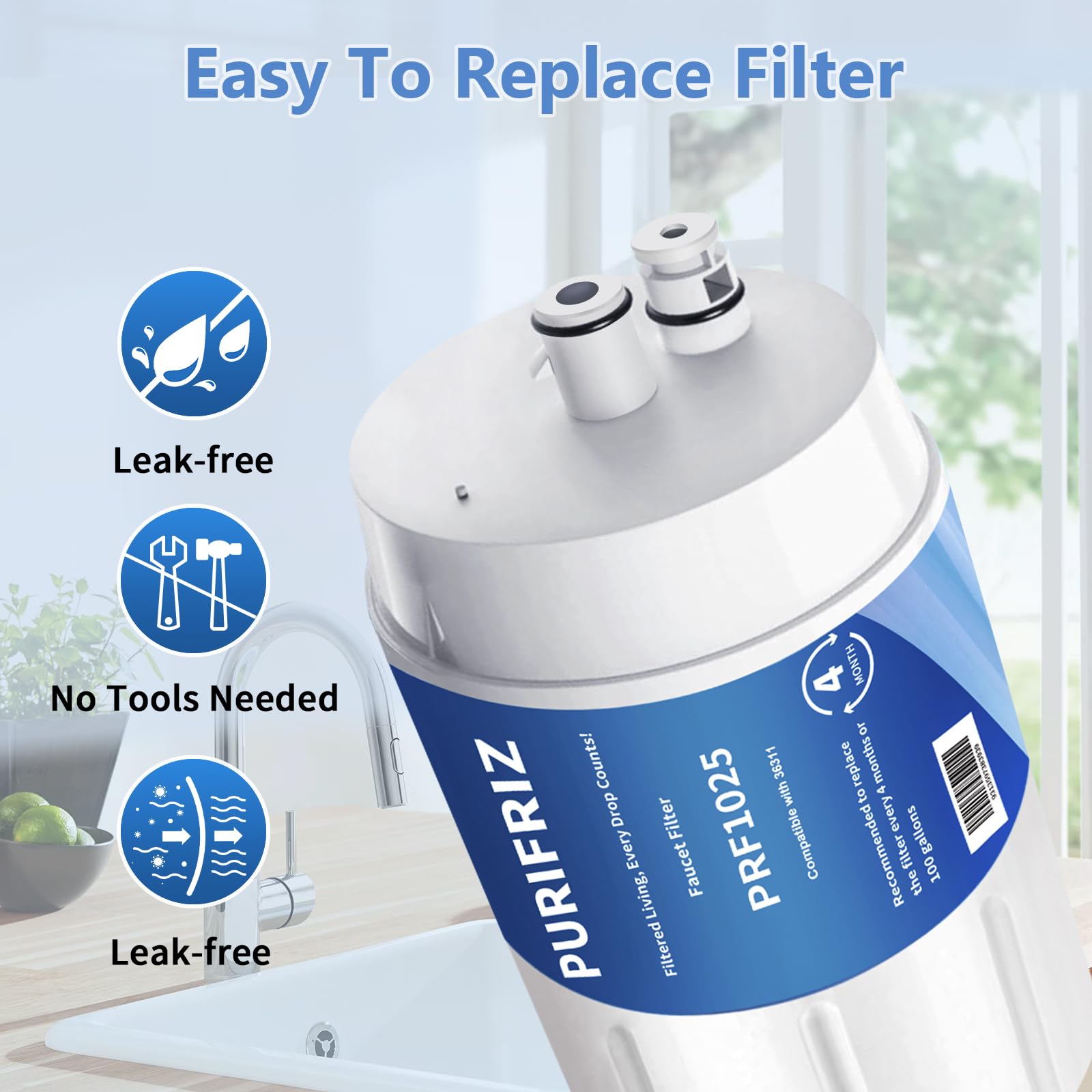 2 Pack Brita Faucet Water Filter Replacement Cartridges - Compatible with Brita 36311, FR-200, FF-100 & All Brita Tap Filters (4 Months/100 Gallon) - Clean Drinking Water for Kitchen, Bathroom & RV Use
