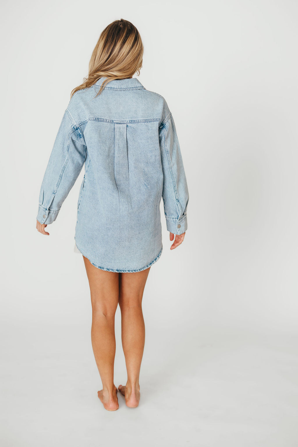 Meritt Longline Denim Jacket for Women - Light Wash Distressed Denim Coat | Casual Streetwear, Spring & Fall Layering Essential