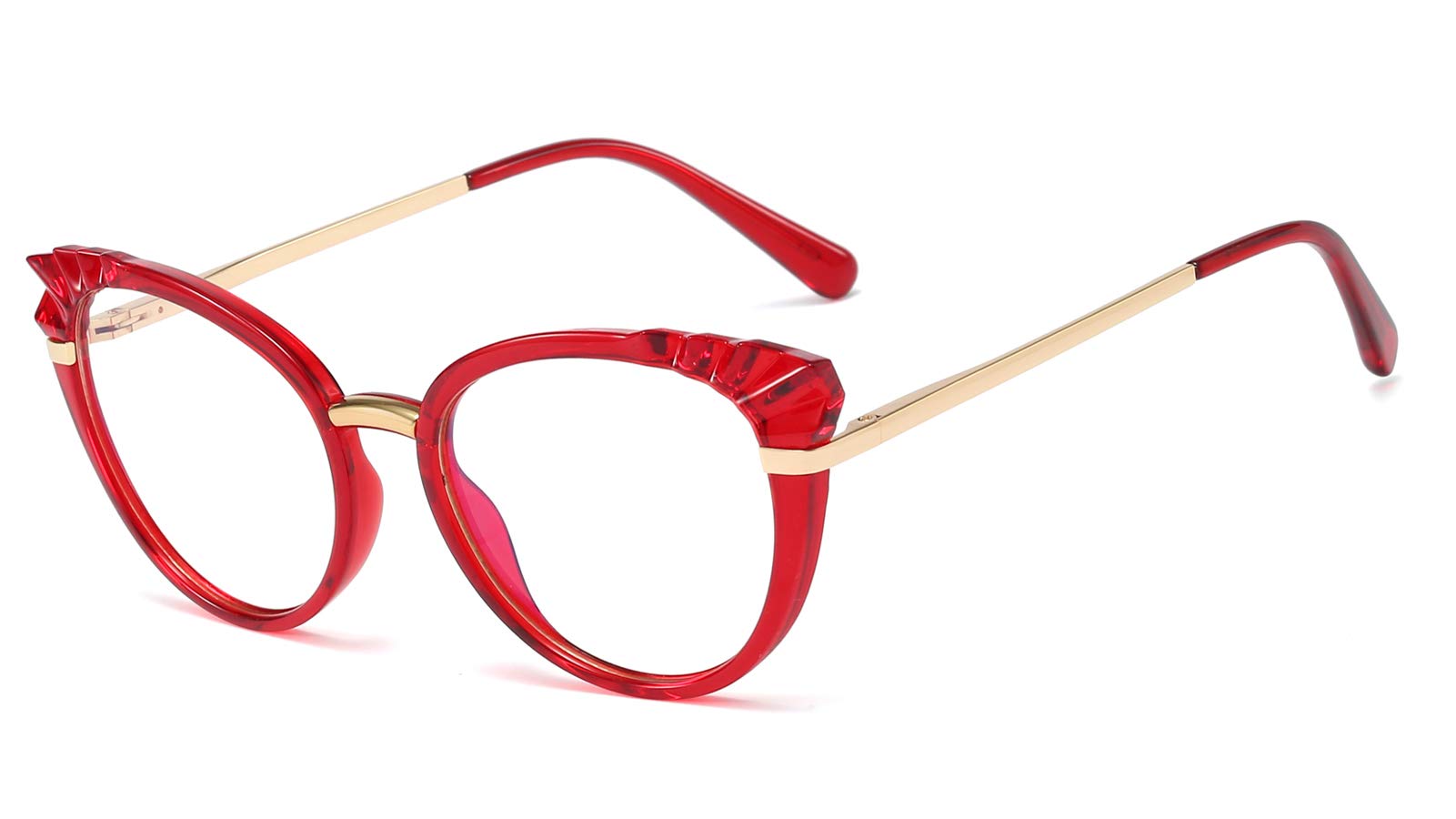 SOOLALA Women's Diamond Cut Edge Spring Hinged Cat Eye Reading Glasses with Anti-Blue Light Lenses - Stylish & Comfortable for Reading, Computer Work, and Office Use