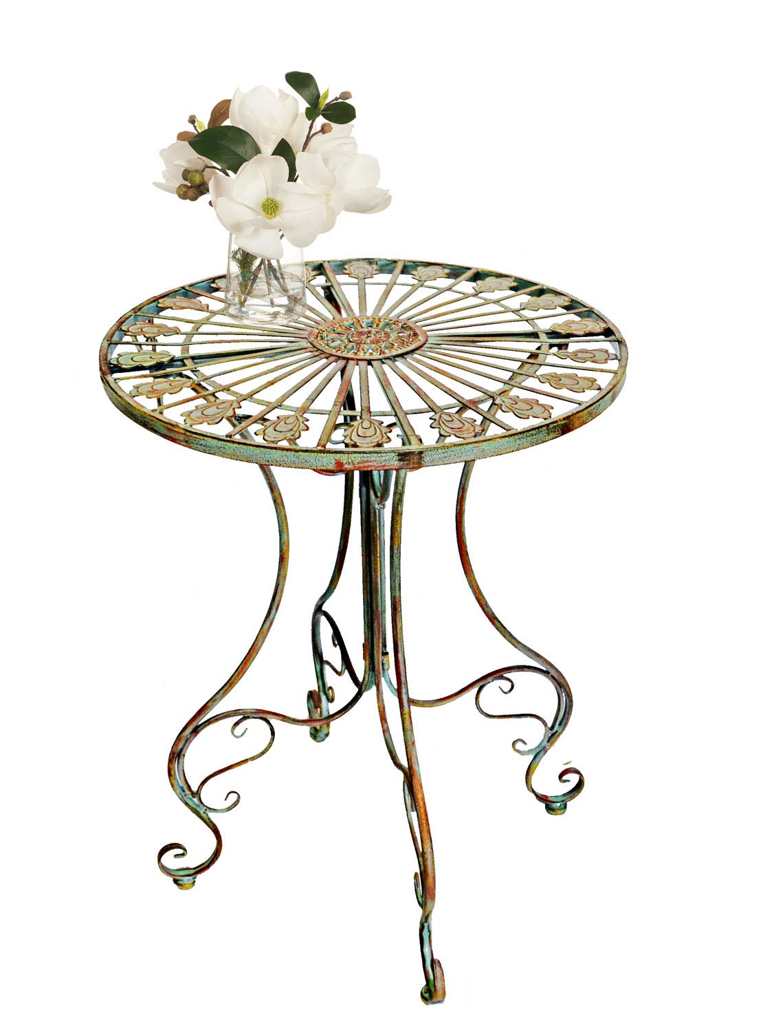 Westcharm Elegant Metal Bistro Table for Outdoor Patio - Curved Legs with Scrolling Heart & Peacock Tail Design - Perfect for Garden, Balcony, and Backyard Dining