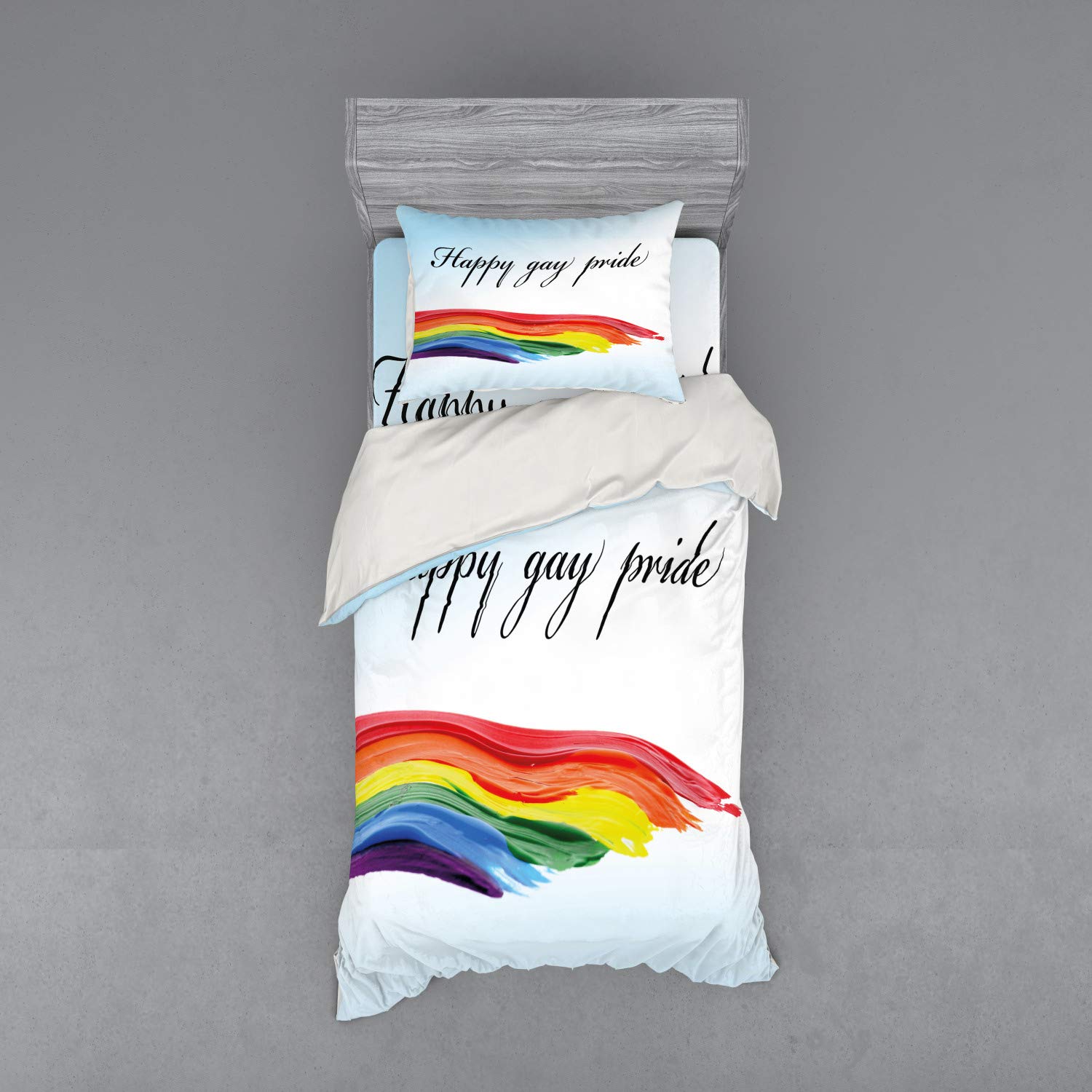 Ambesonne Pride Duvet Cover Set - LGBT Rainbow Celebration Bedding with Handwritten Design, 3-Piece Twin Size Set Includes Sham & Fitted Sheet - Perfect for Pride Month Decor, LGBTQ+ Themed Bedrooms & Colorful Home Styling