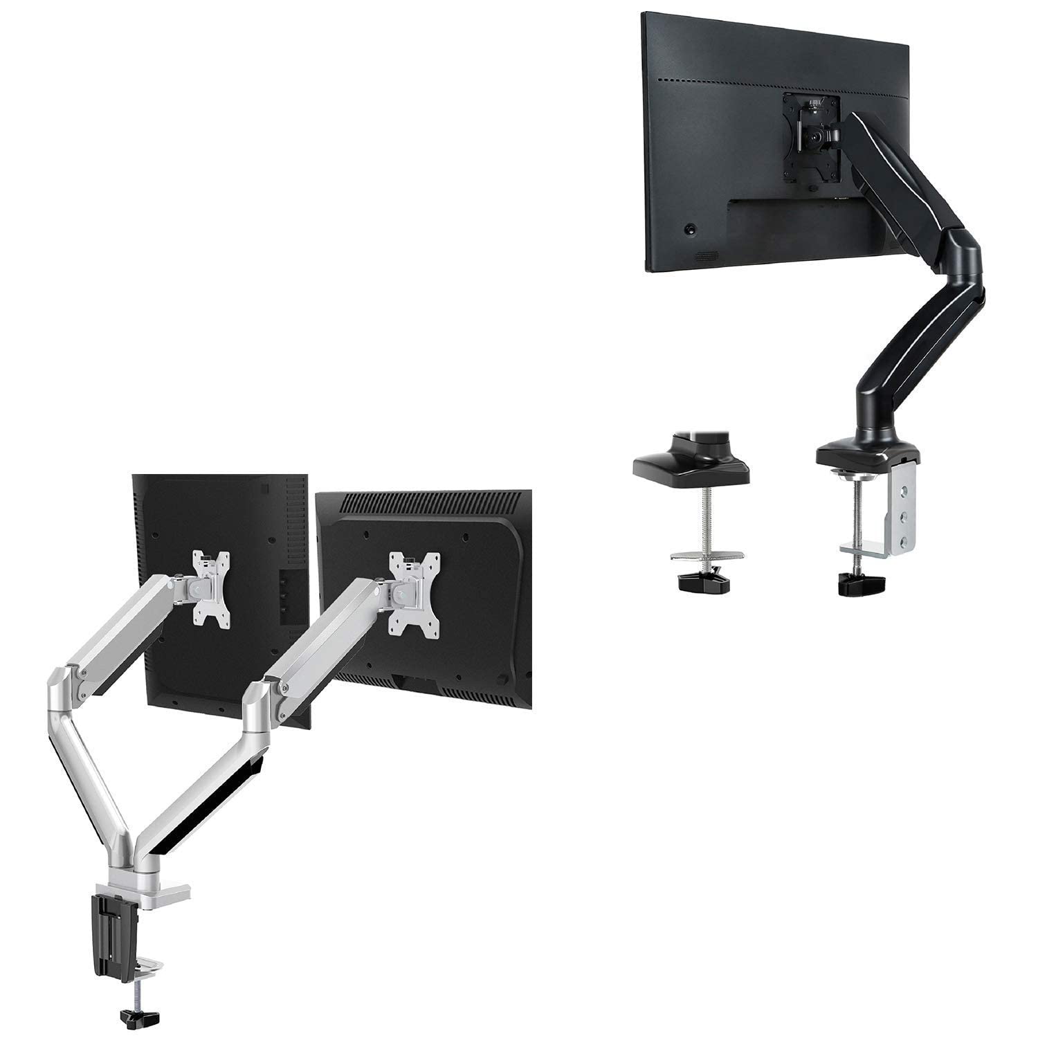 MOUNTUP Dual Monitor Stand Mount - Adjustable Gas Spring 2 Monitor Arm Desk Mount for 17-32 Inch Screens, Die-Cast Aluminum, Holds 17.6LBS Each - Perfect for Home Office, Gaming & Workstation Setup