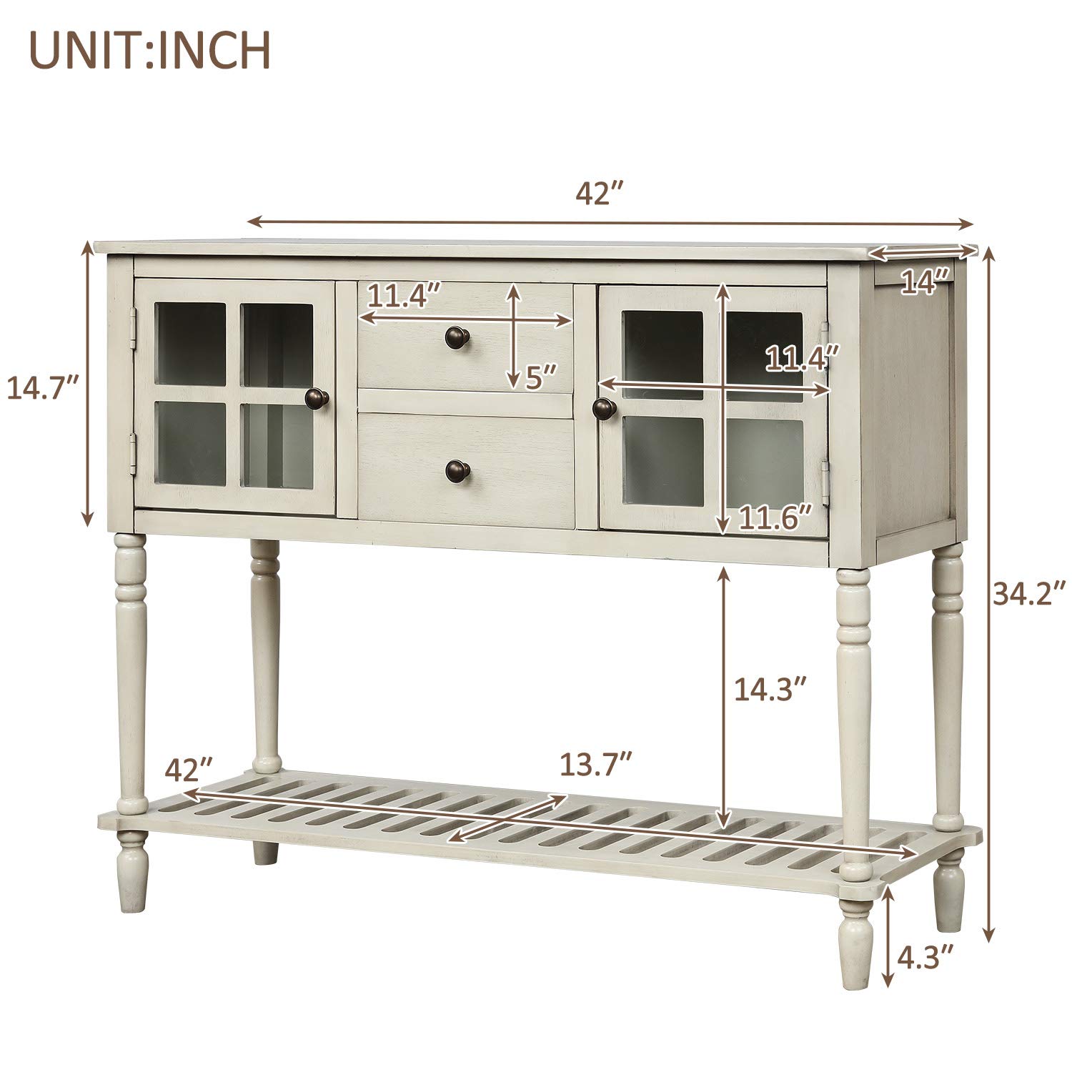 ZSQ Rustic Console Table - Antique Grey Buffet Sideboard for Entryway, Living Room & Dining Room | Perfect for Hallway Storage, Sofa Table & Home Decor