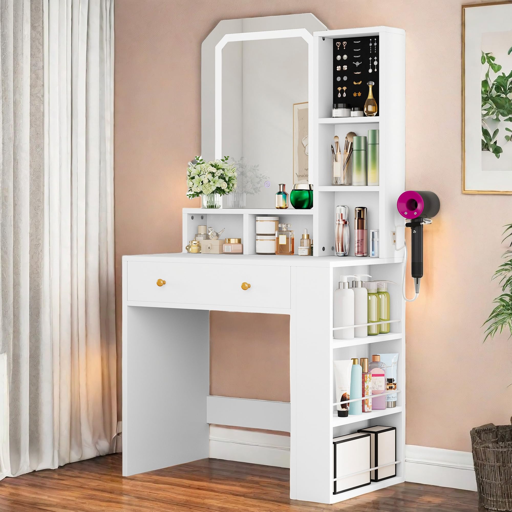 YITAHOME Modern Vanity Desk with Adjustable LED Mirror - Makeup Dressing Table with Storage Drawers, Perfect for Bedroom, Bathroom & Beauty Salon