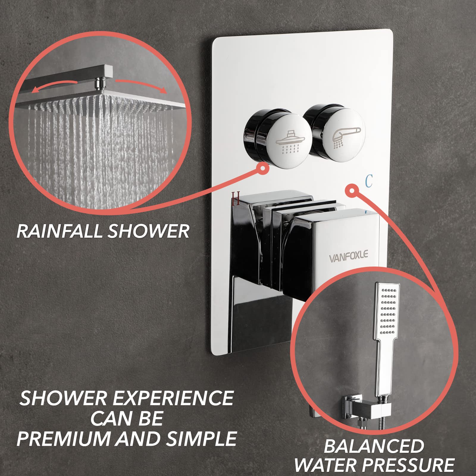 VANFOXLE Chrome Push-Button Shower Faucet Set - 10 Inch Rainfall Shower Head Combo with Wall Mounted Fixture for Modern Bathroom | Perfect for Spa-Like Experience, Master Bath & Luxury Home Renovation