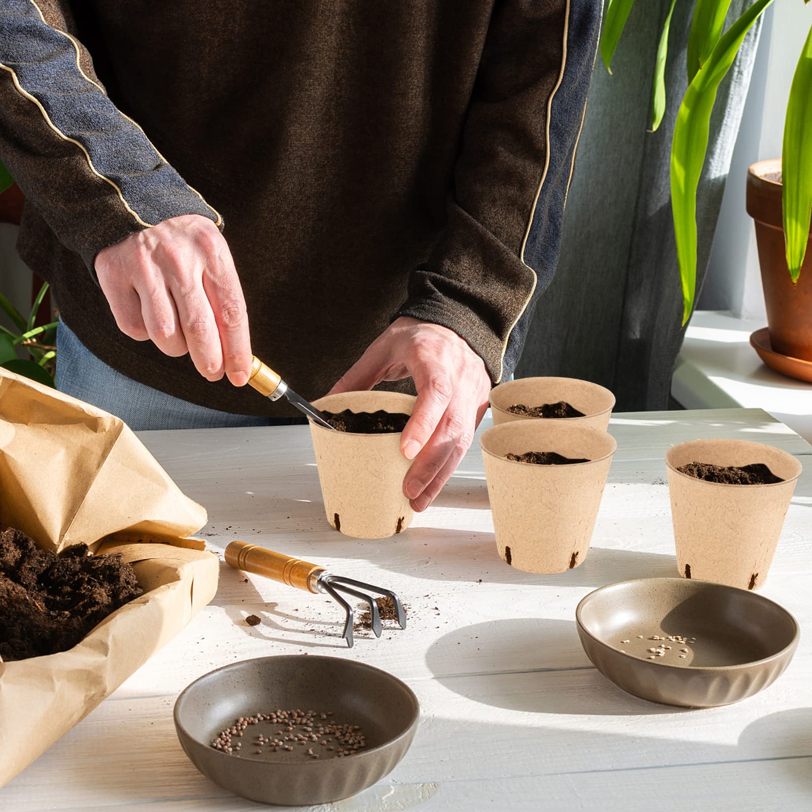 50PCS 3.15 Inch Biodegradable Peat Pots for Seed Starting - Round Nursery Pots with Drainage Holes + 20 Free Plant Labels | Ideal for Indoor Gardening, Herb Growing & Vegetable Seedlings