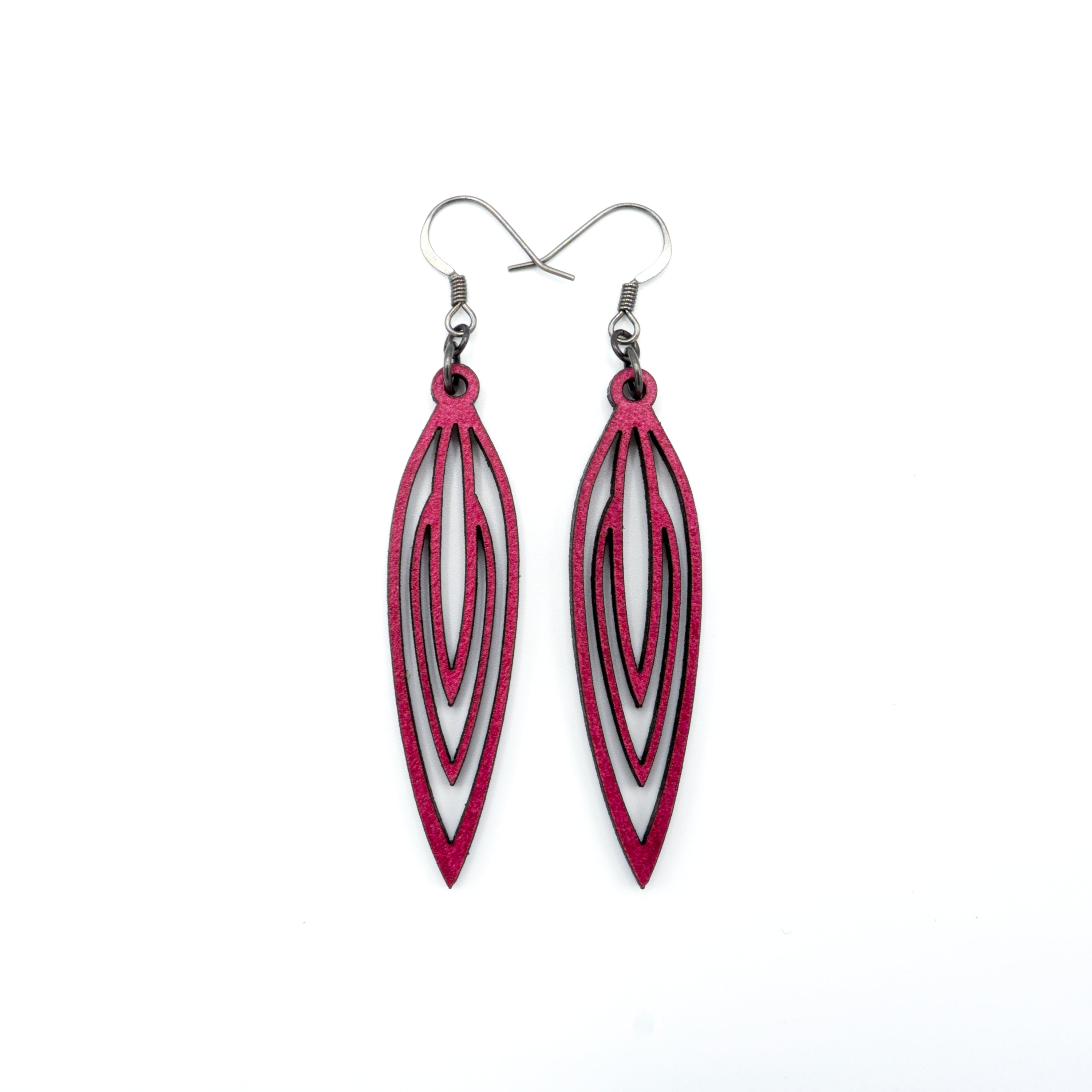 Totem 01 [S] Fuchsia Leather Earrings - Handmade Boho Chic Dangle Earrings for Women, Perfect for Festivals, Parties and Everyday Wear