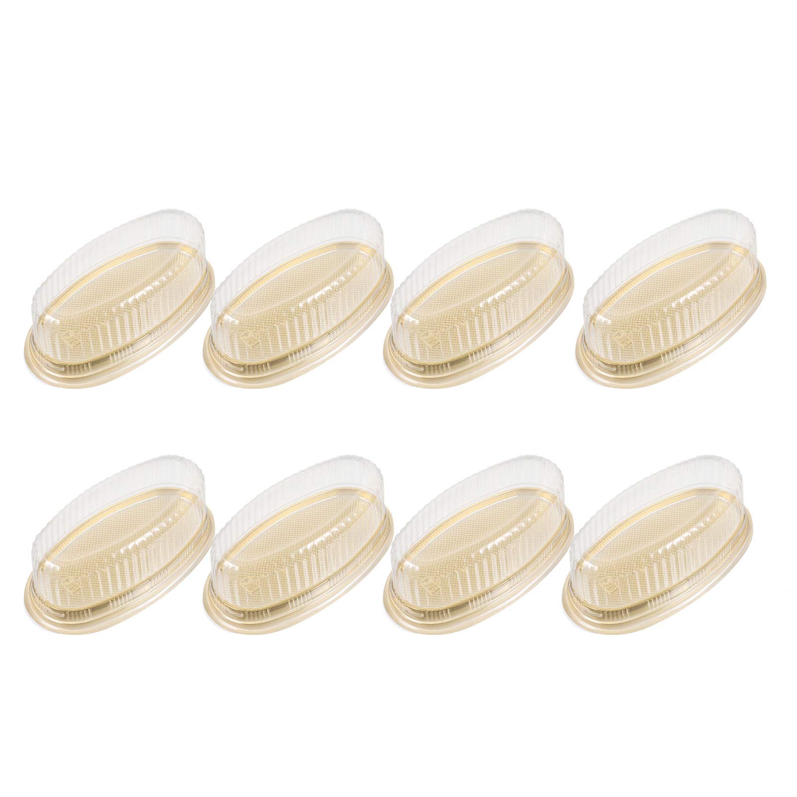 YARNOW 10-Piece Clear Plastic Oval Cake Boxes with Lids - Wedding Dessert Display, Gift Packaging for Birthday Cakes, Cupcakes & Pastries (Golden)