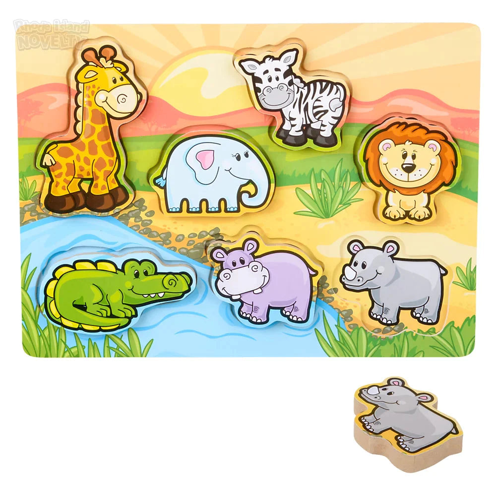 7-Piece Chunky Safari Animal Wooden Puzzle for Toddlers - Educational Toy for Kids, Perfect for Early Learning & Playtime Fun