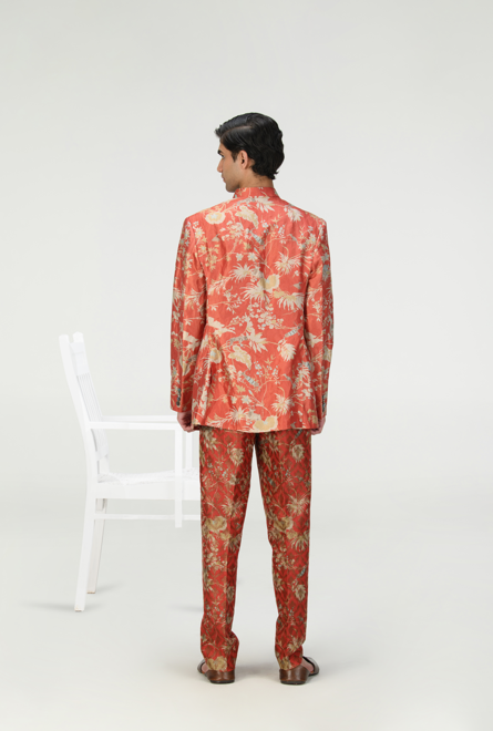 Bandhgala Silk Brocade Jacket - Red Zig Zag Pattern for Men | Indian Wedding Attire & Formal Occasions