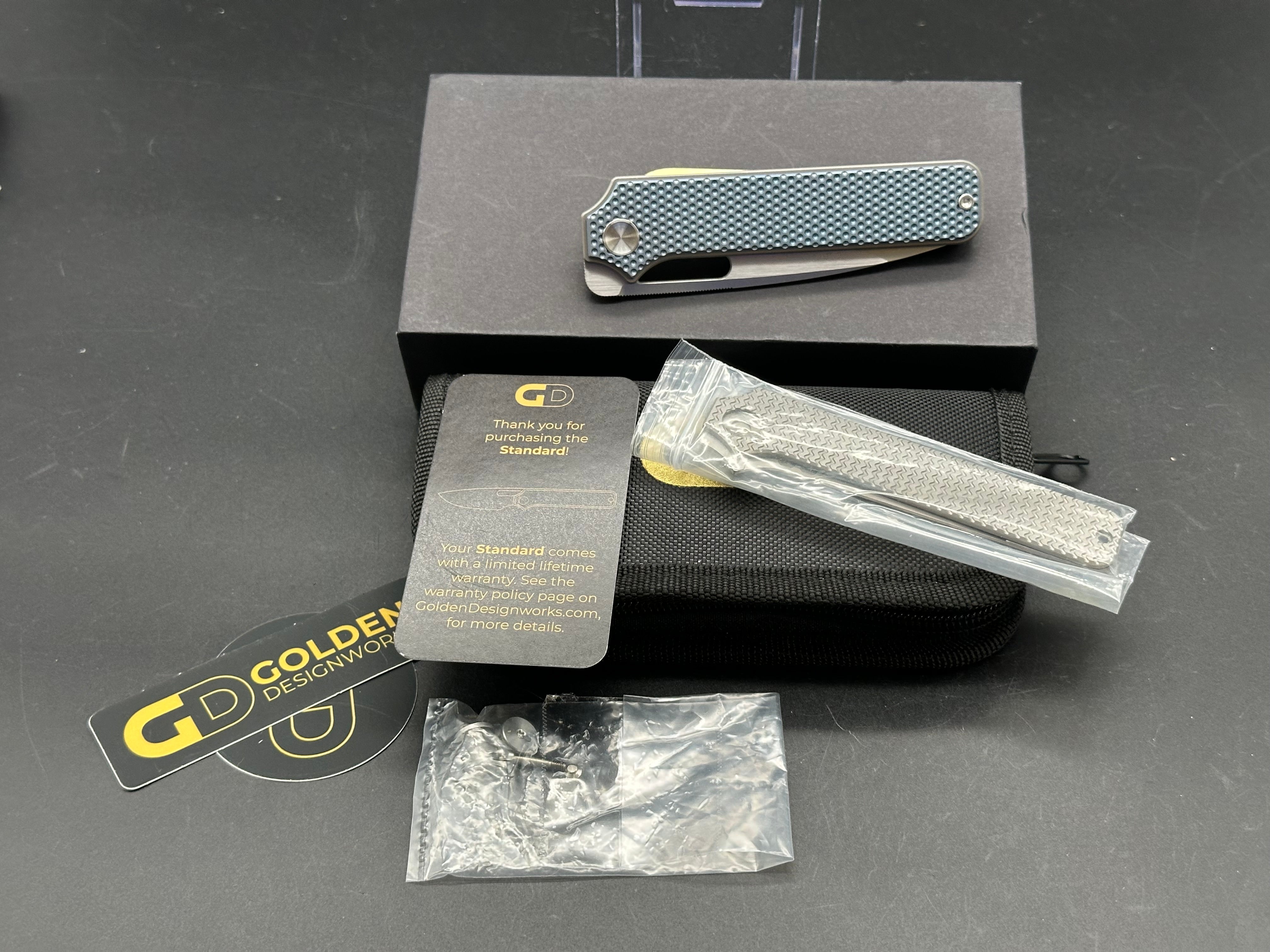 Premium M390 Steel Folding Knife with Blue Dimple Titanium Handle - EDC Pocket Knife for Outdoor, Camping & Everyday Carry