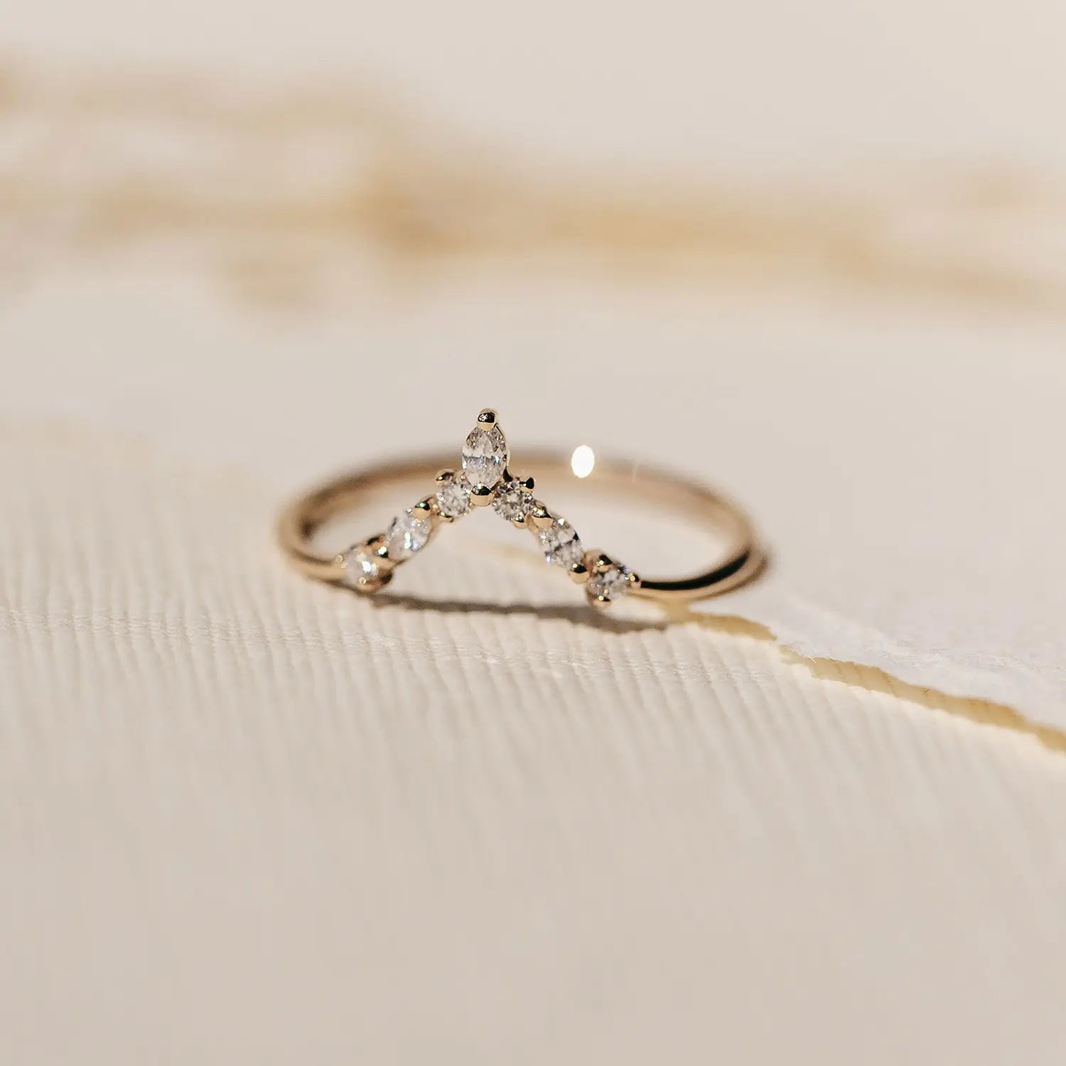 14K Yellow Gold Moonbow Ring with White Diamonds - Elegant Jewelry for Women, Perfect for Weddings, Anniversaries & Special Occasions