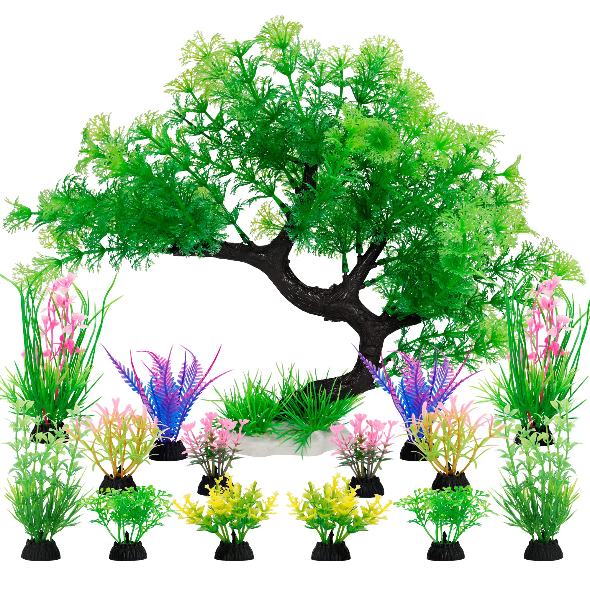 MyLifeUNIT 15 Pack Artificial Aquarium Plants Tree Set - Realistic Fish Tank Decorations for Freshwater & Saltwater Aquariums (Green Set) | Perfect for Betta Fish, Goldfish, Tropical Fish Tanks & Home/Office Decor