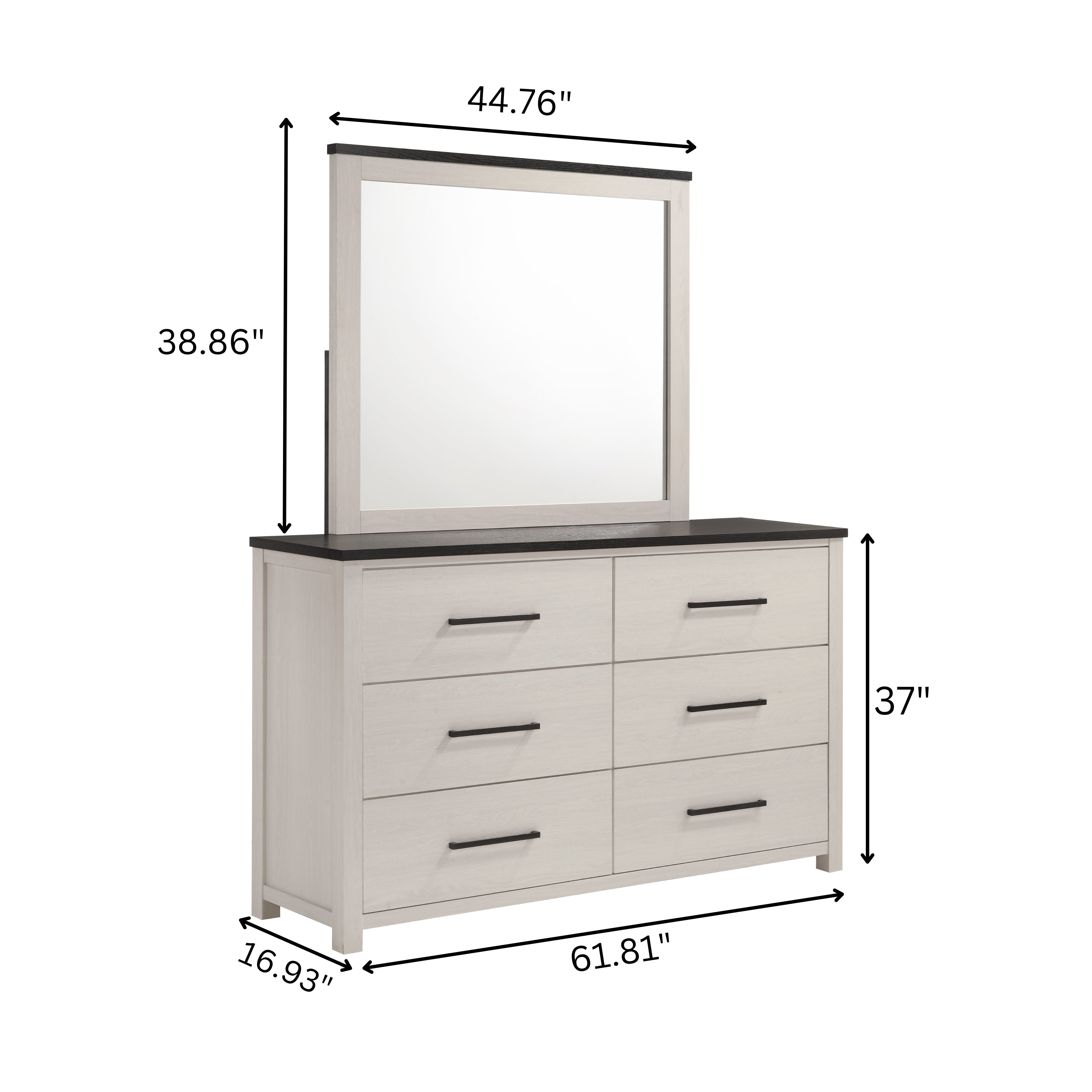 Roundhill Furniture Realynn 6-Drawer Bedroom Dresser with Mirror, Off White Finish - Stylish Storage Solution for Bedroom, Closet & Nursery Organization