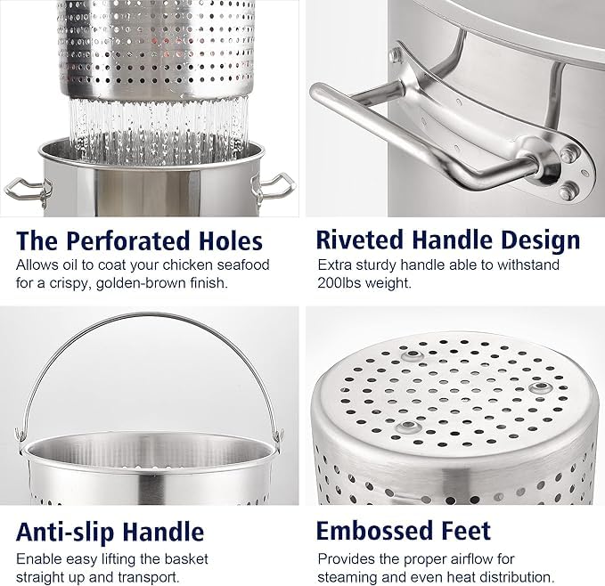 **52QT Stainless Steel Seafood Boiling Kit with 200,000 BTU Propane Burner – Crawfish Boil Pot with Basket & Steamer Rack – Outdoor Cooking, Turkey Fryer, Lobster & Shrimp Boiling for Backyard Parties, Camping & Large Gatherings**