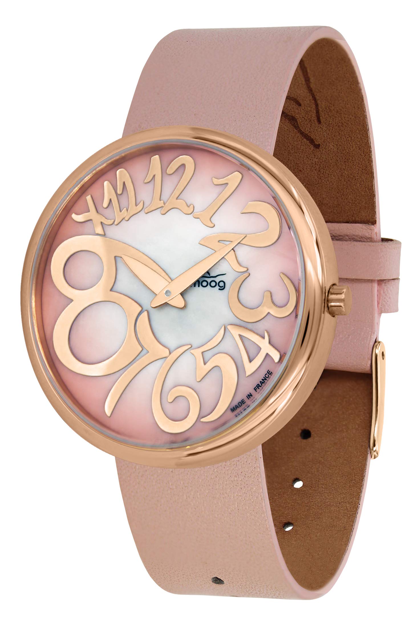 Moog Paris Ronde Art-Deco Women's Watch - Pink Mother of Pearl Dial, Adjustable Nubuck Strap - Elegant Dress Watch for Women, Perfect for Weddings, Parties & Special Occasions - Model M41671-F42