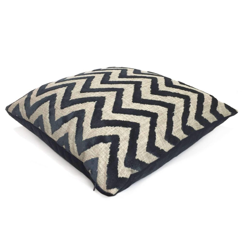Luxury Navy Blue Velvet Ikat Chevron Decorative Throw Pillow Cover - Elegant Home Decor for Sofa, Bed & Living Room