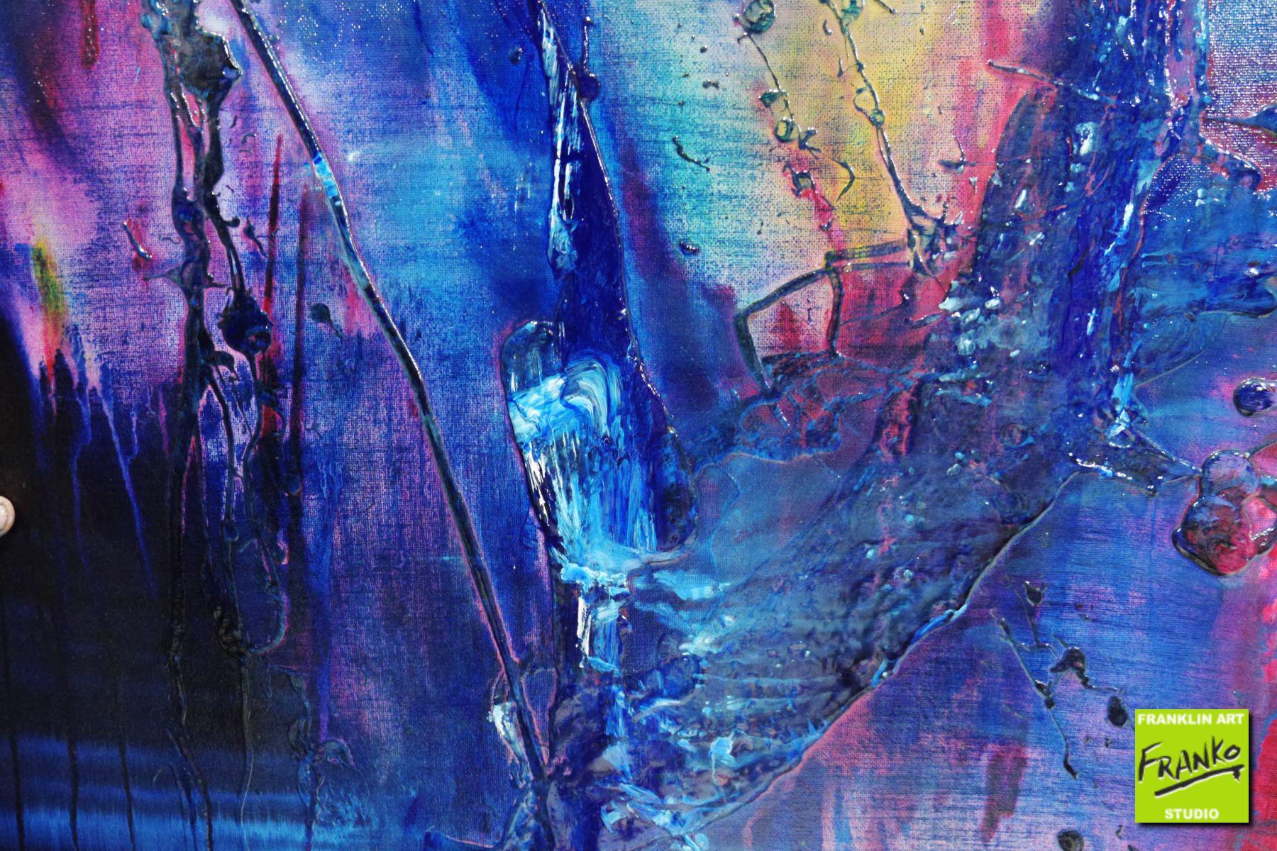 140cm x 100cm Purple Blue Abstract Floral Textured Canvas Wall Art - Modern Home Decor for Living Room, Bedroom & Office