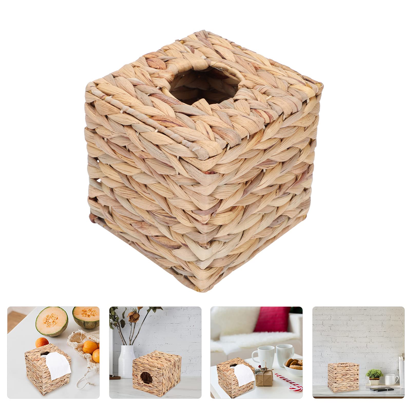 Eco-Friendly Square Seagrass Tissue Box Cover - Handwoven Paper Napkin Dispenser for Bathroom Vanity & Countertop Decor (Light Yellow) | Perfect for Coastal, Farmhouse & Boho Home Decor Styles