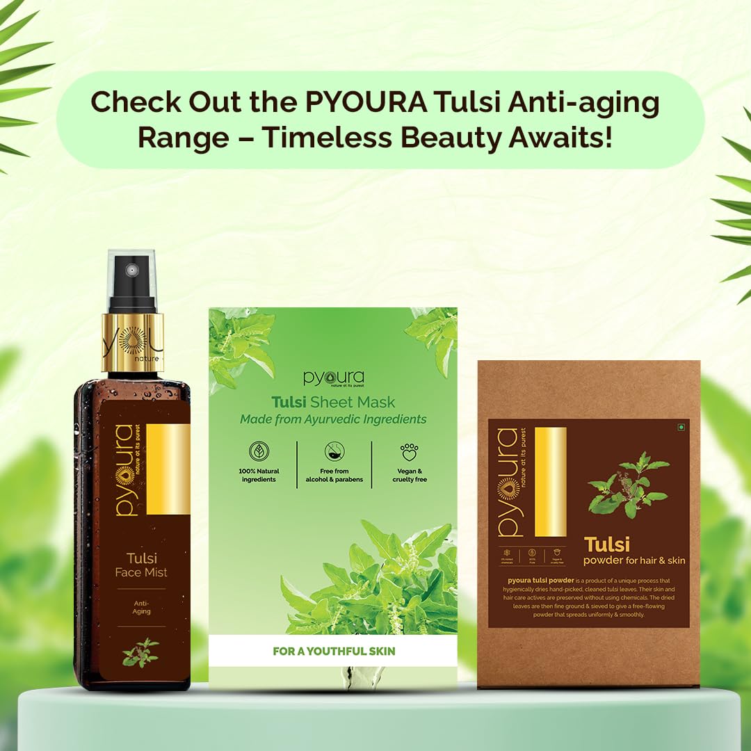 PYOURA Tulsi Anti-Wrinkle Face Mist 100ml - Natural Anti-Aging Serum & Toner for Glowing Skin, Pore Tightening, Hydration - For Dry, Oily & Combination Skin - Perfect for Daily Skincare Routine & On-the-Go Refreshment
