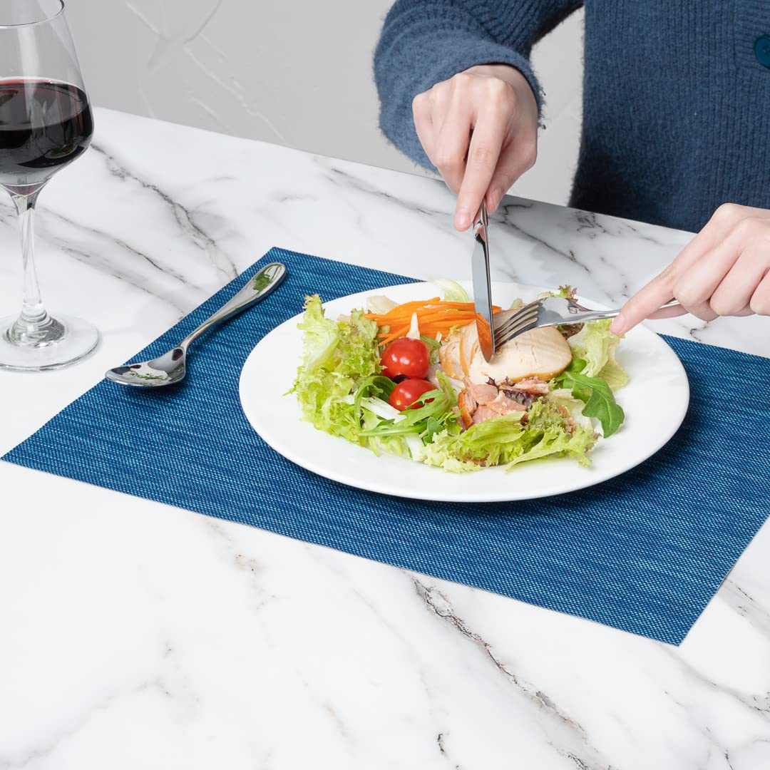Restaurantware Sovereign 16x12 Inch Woven Vinyl Placemats Set of 6 - Stain Resistant, Easy Clean Rectangle Table Mats in Blue for Dining Table Decor - Perfect for Home, Restaurant & Party Use