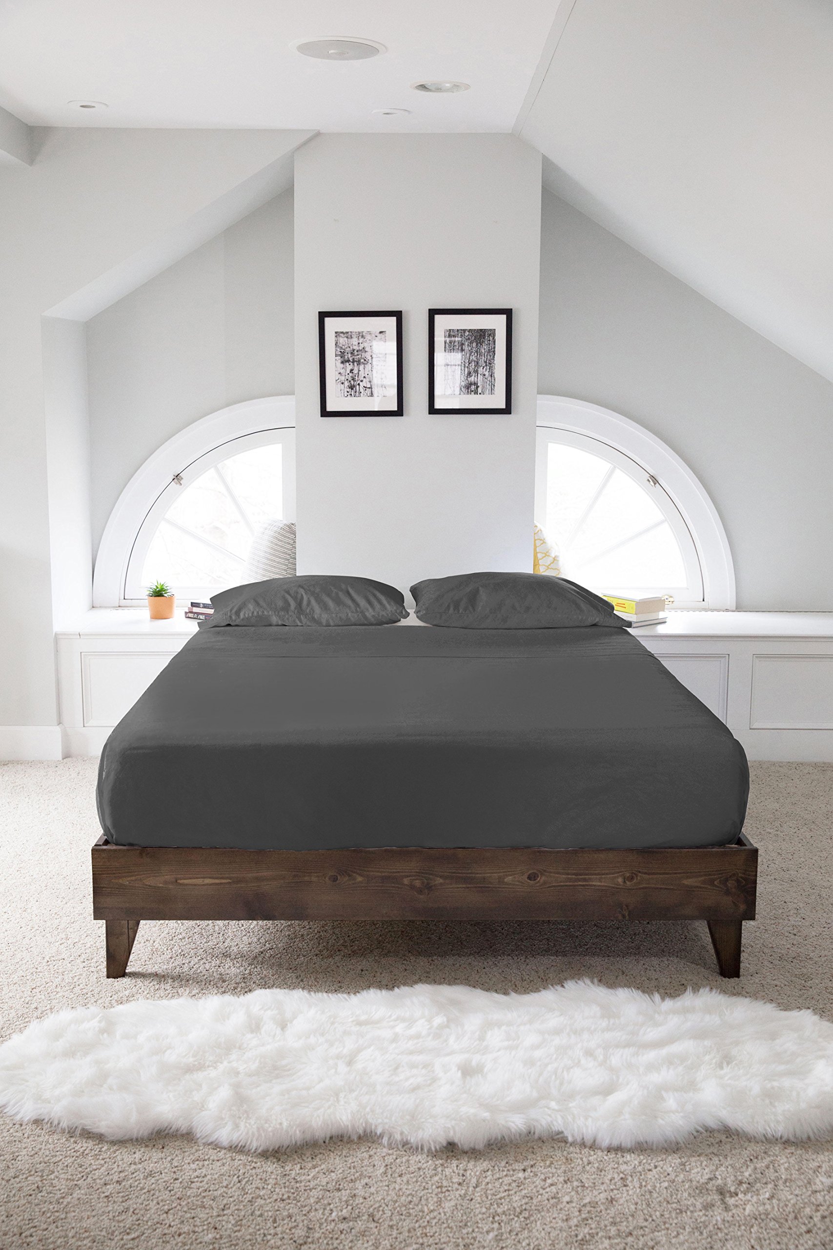 800 Thread Count Egyptian Cotton Queen Sheets Set - Dark Grey 4-Piece Bedding with Satin Weave, Breathable Deep Pocket Fitted Sheet, Flat Sheet & 2 Pillowcases for Luxurious Hotel-Style Sleep